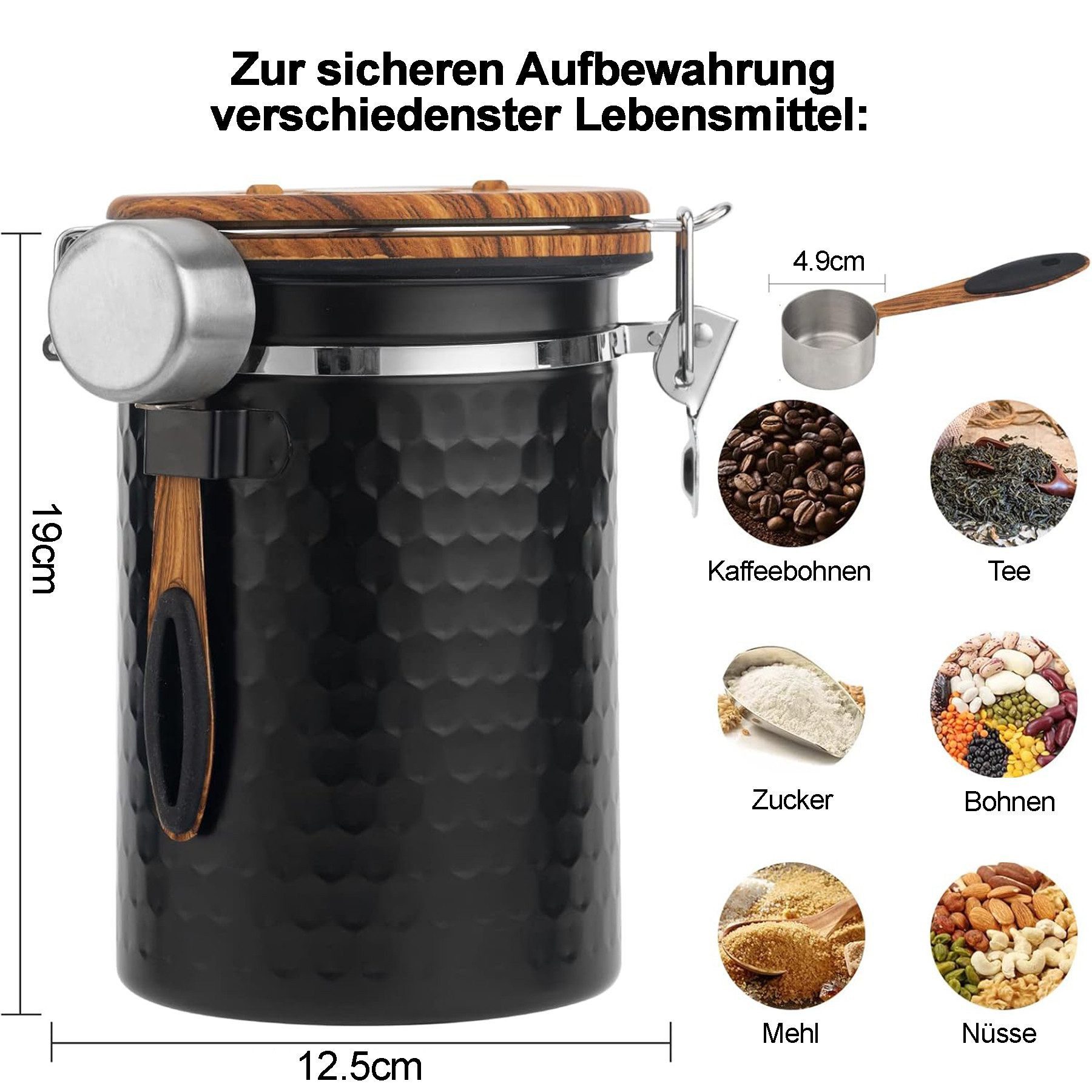 Mutig Kaffeedose Luftdichte Edelstahl Kaffeedose, 1,8 L Vakuum KaffeebohnenbehäLter, (für NüsseTee NüSse Kakao LäNger Und Frisch Bleiben) – Bild 2 von 5