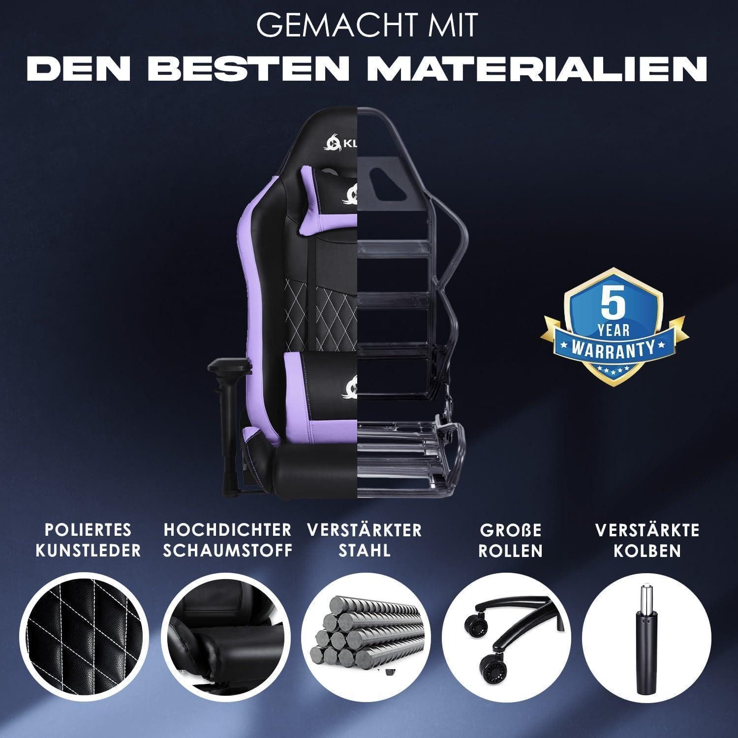 LuxusKollektion Gaming-Stuhl Gaming Stuhl Lila - NEU - Lenden- und Nackenstütze - Verstellbar