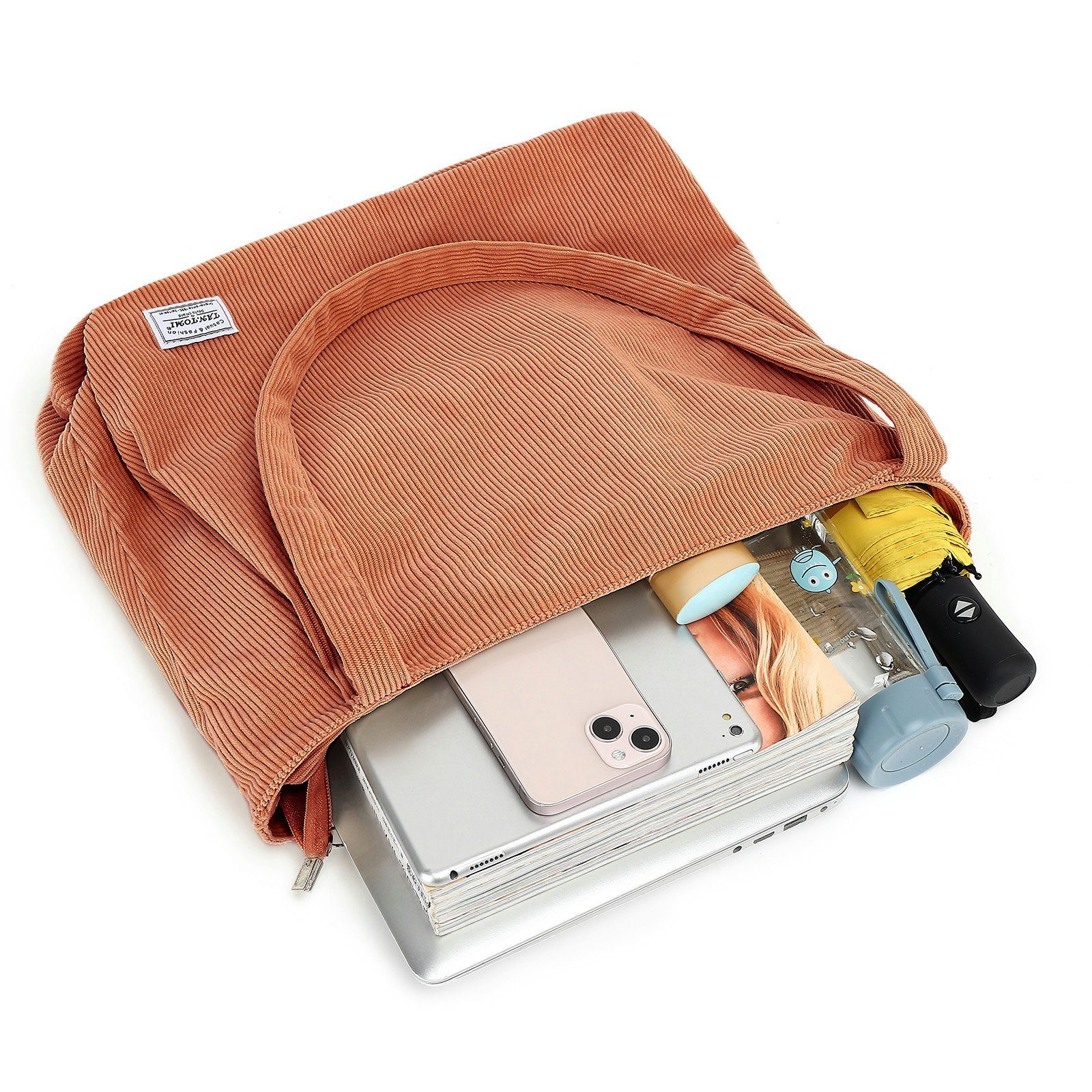 TAN.TOMI Henkeltasche Handtasche, mit Reißverschluss-Einkaufstasche Cordtasche Damen, Tasche Hellbraun Damenhandtasche