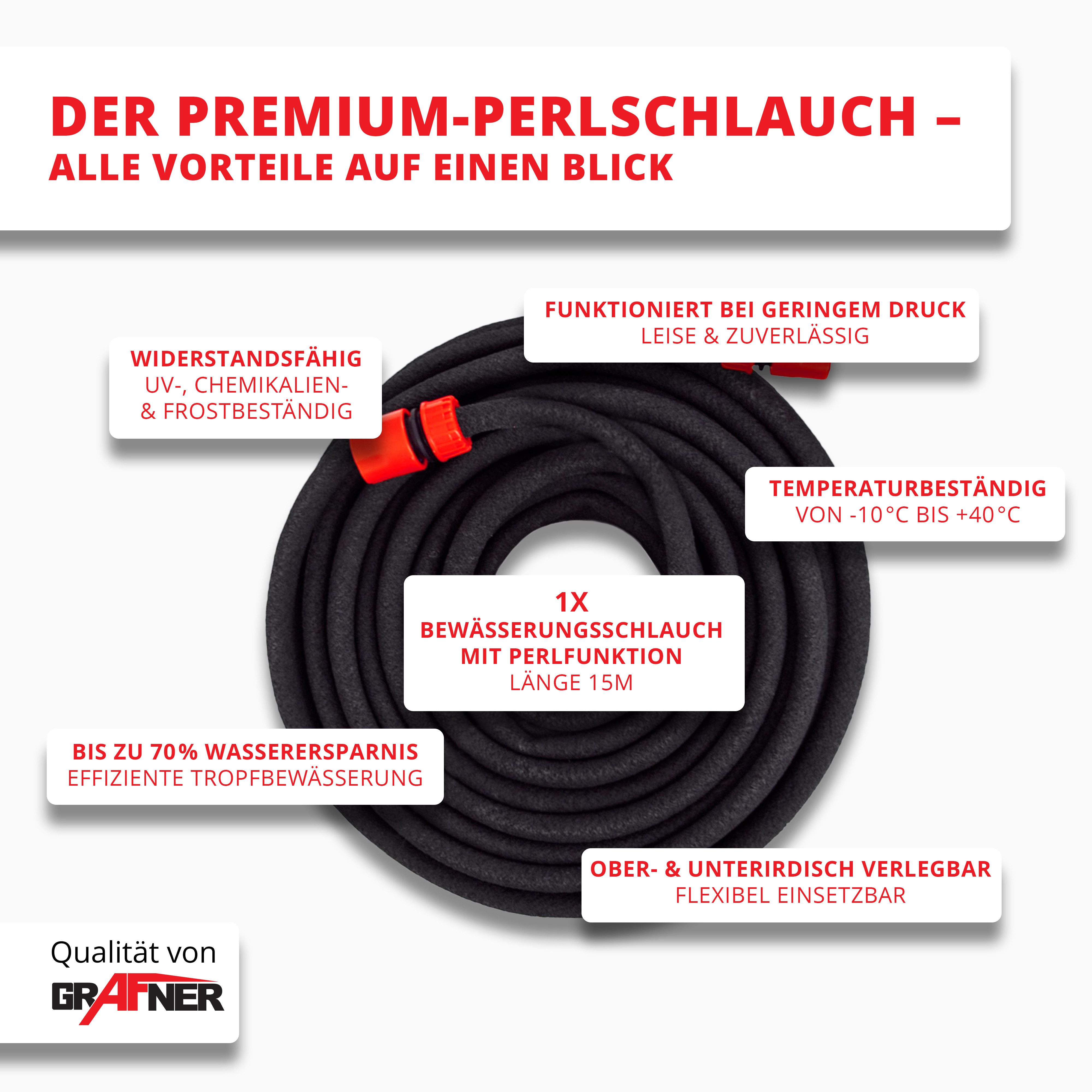 Grafner Bewässerungsschlauch 15m Bewässerungsschlauch mit Perlfunktion schwarz Perlschlauch – Bild 5 von 5