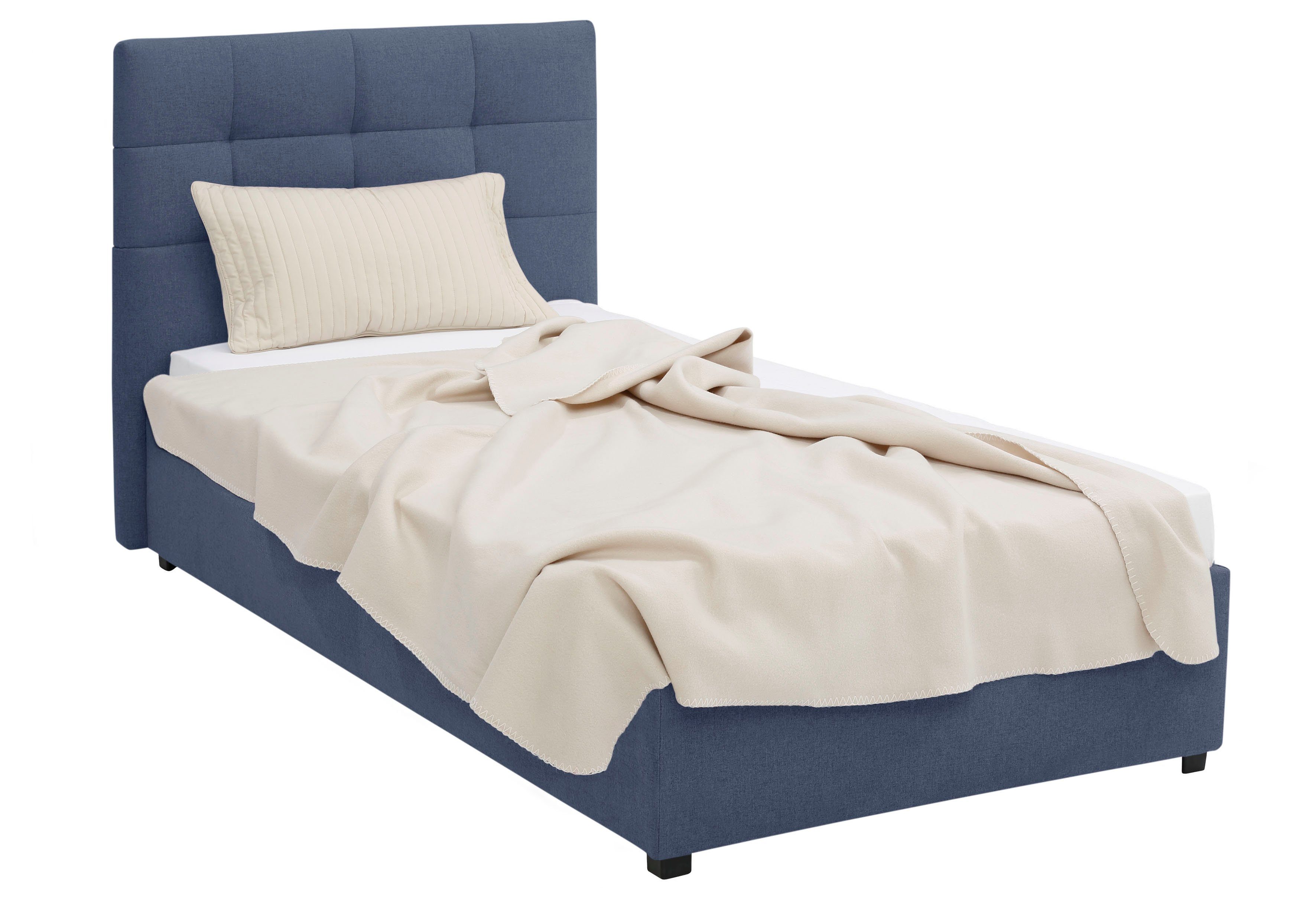 Lüttenhütt Polsterbett Endres, mit oder Matratze/Lattenrost incl. blau Matratze Bettkasten, wahlweise ohne