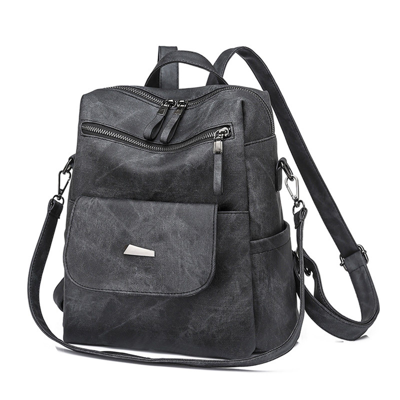 OKWISH Rucksack Laptoprucksack Schulrucksack Lederrucksack Reiserucksack Leder (30x28x15 CM, Vintage, Schultertasche, Notebook Laptop Tasche, Schule Rucksack), für Herren Damen Jungen Teenager Freizeit Arbeit Business Reisen Schwarz