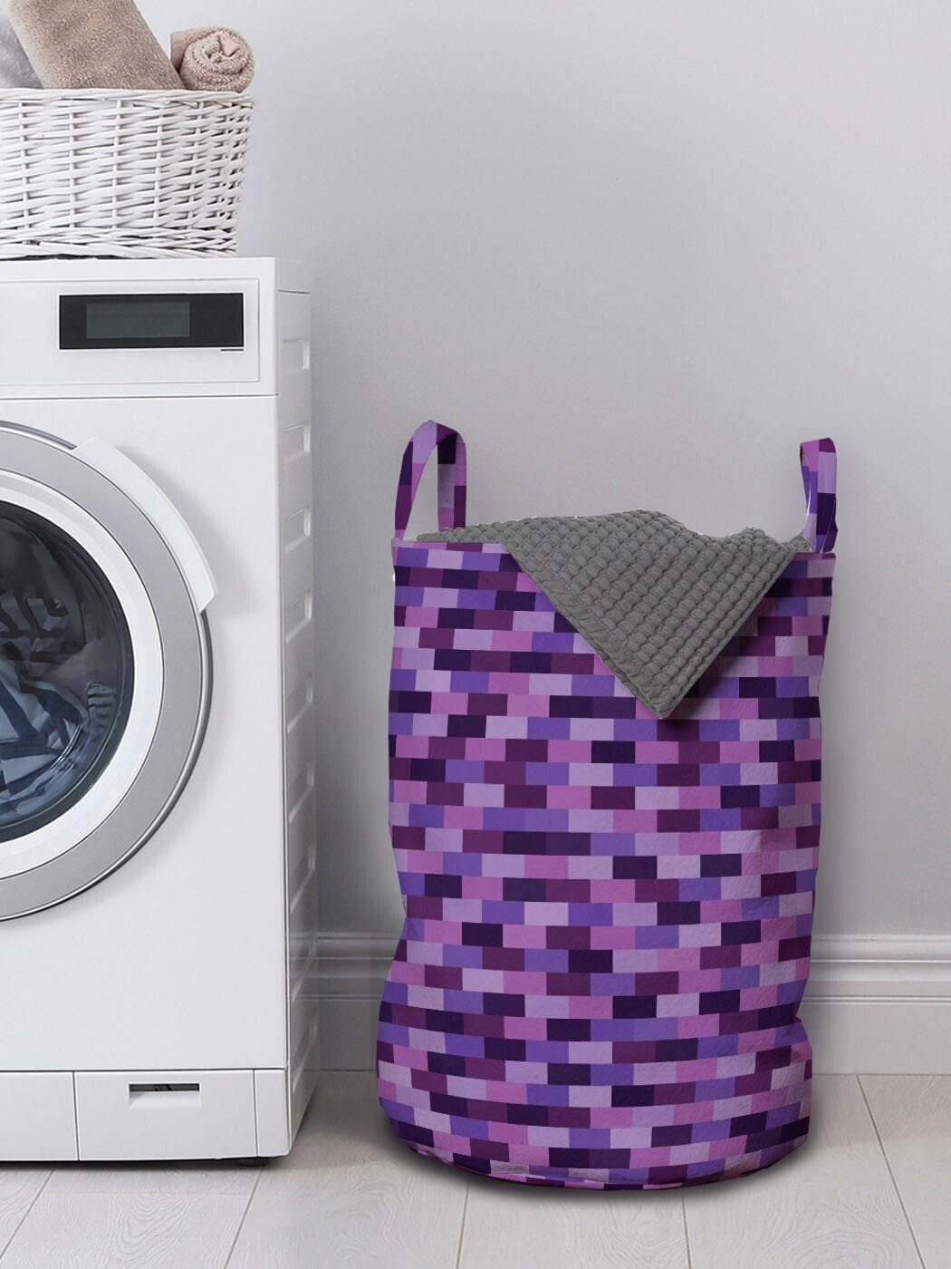 Waschsalons, mit Blöcke Abakuhaus Griffen Rechteck Lila für Wäschekorb Abstrakte Wäschesäckchen Kordelzugverschluss