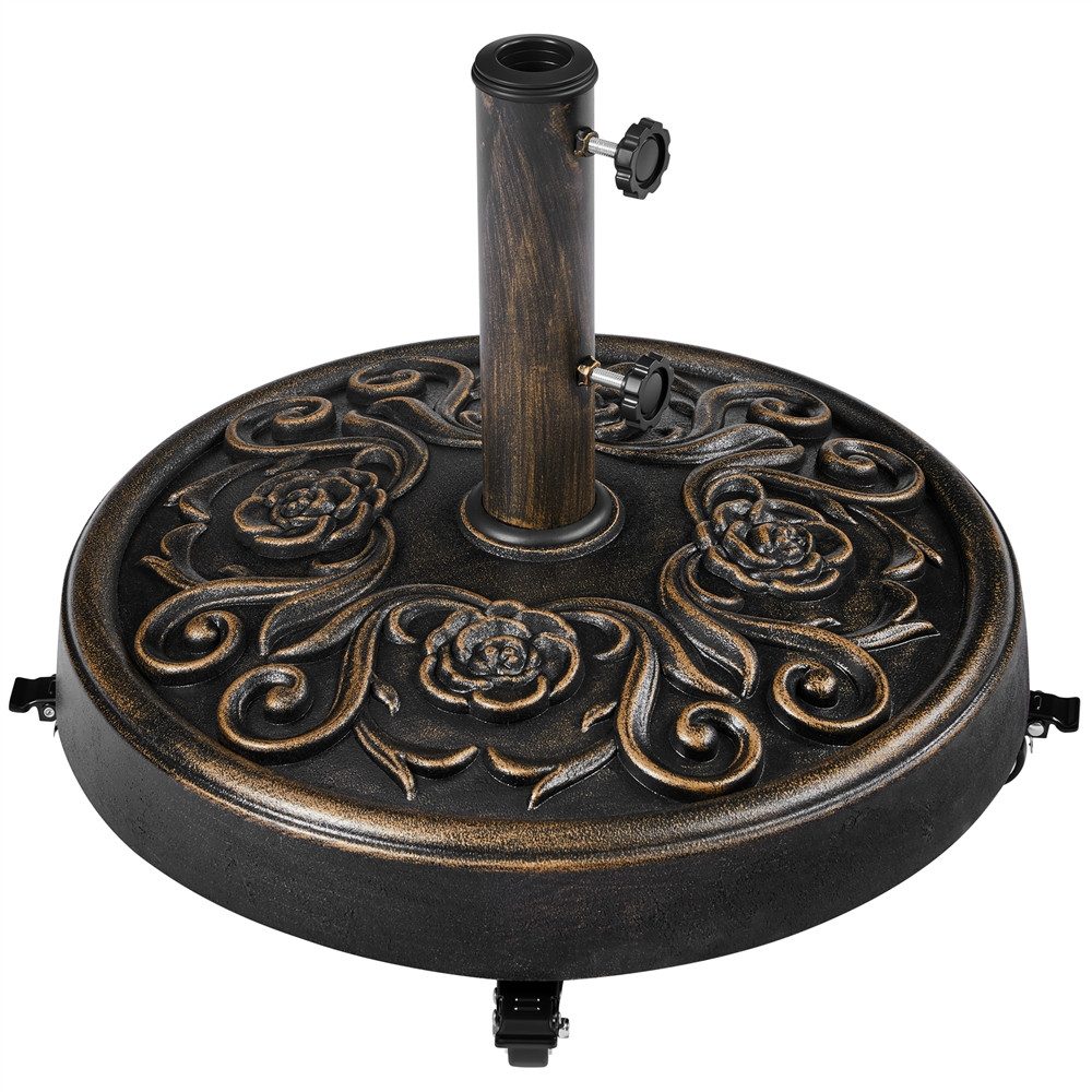 Yaheetech Schirmständer Schwere Schirmbasis aus Kunstharz 25 kg im Retro-Design, Runder Sonnenschirmfuß mit Halterung mit Feststellbaren 360°-Rollen