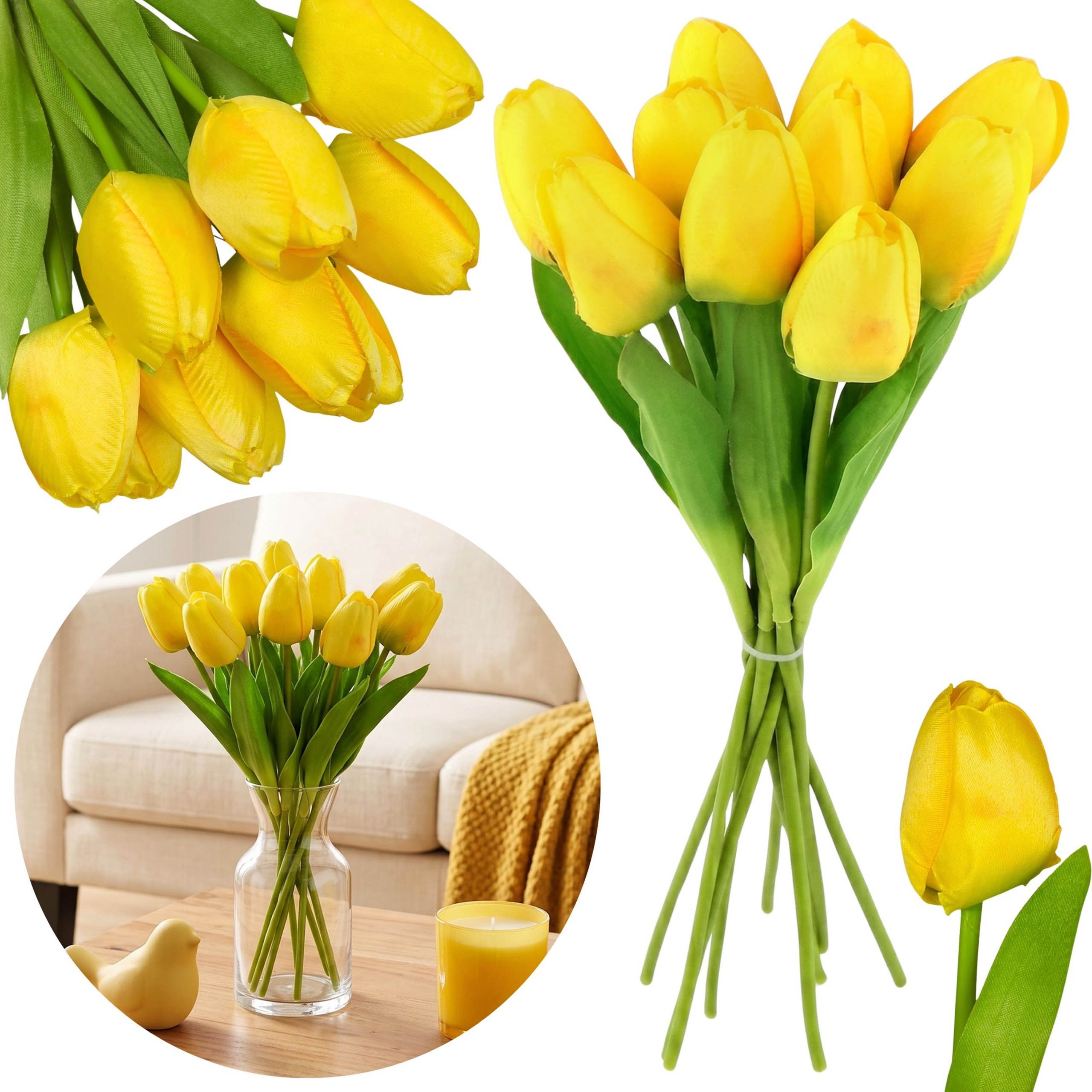 Kunstblumenstrauß Künstliche TULPEN, gelb, STRAUß aus 10 Tulpen, 30 cm, Sarcia.eu