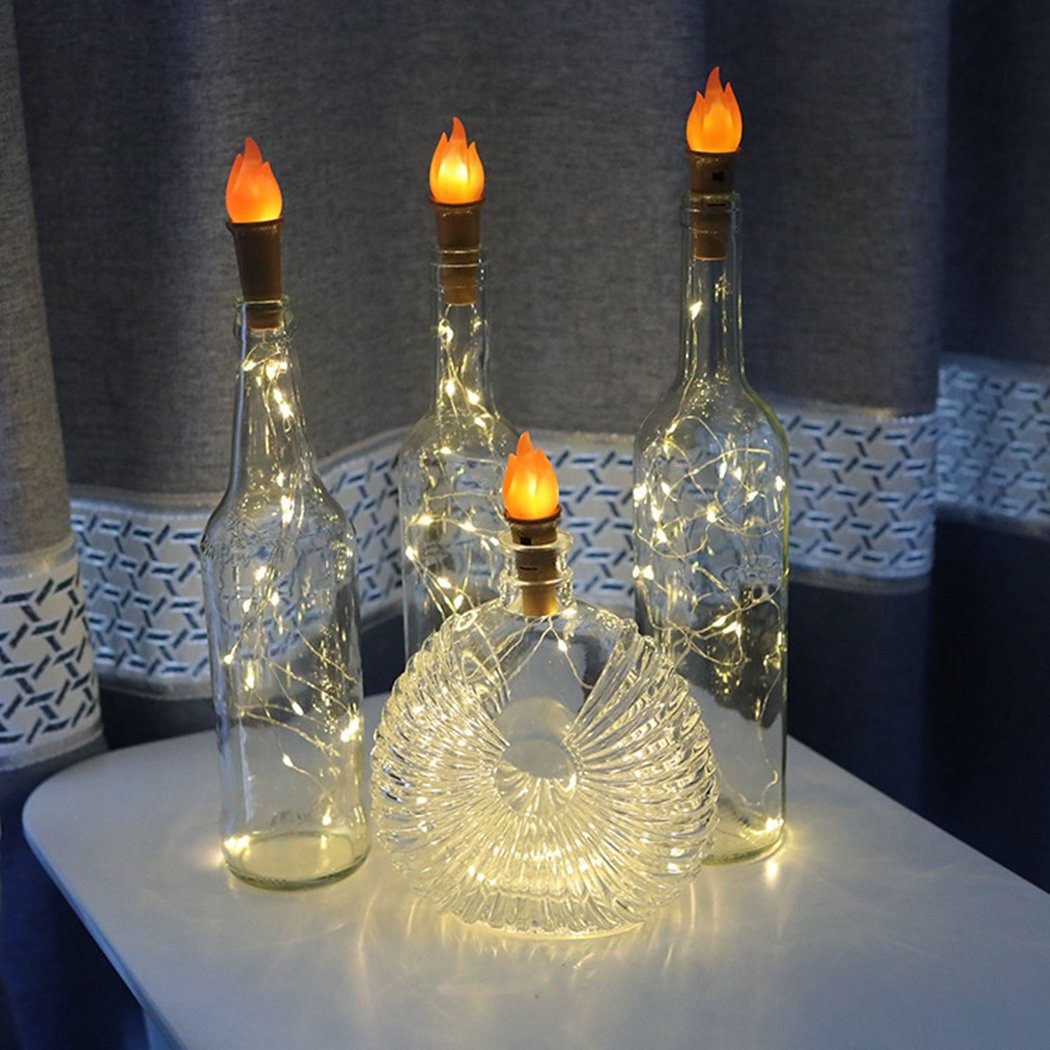 TUABUR Lichterkette 6 Weinflaschenlampe mit Flamme, Stück Weinflaschen-Korkenlampe