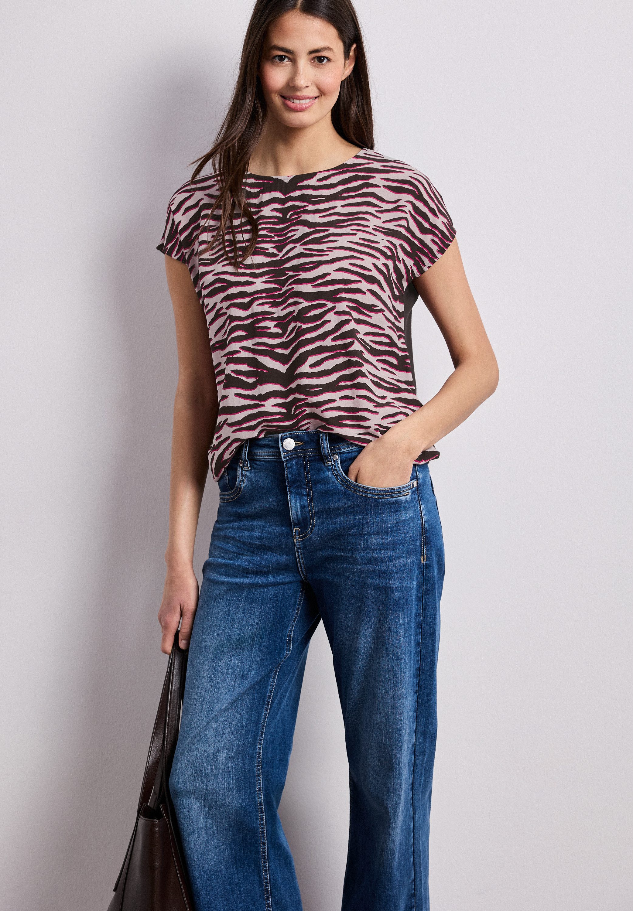 STREET ONE Shirttop Sommershirt mit Front im Animal-Look