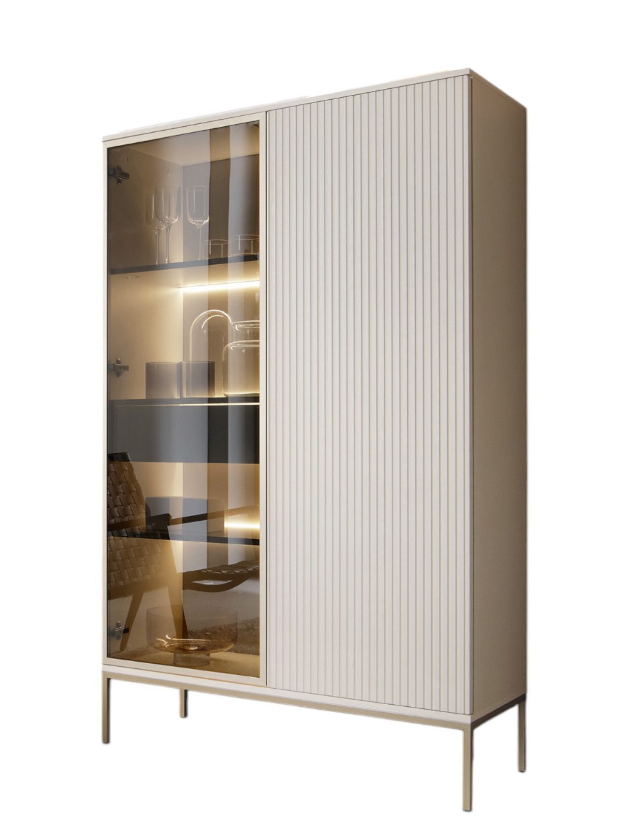 yourhouse24 Vitrine Sento WTSZ104 mit LED-Beleuchtung, Kaschmir Untergestell aus Metall