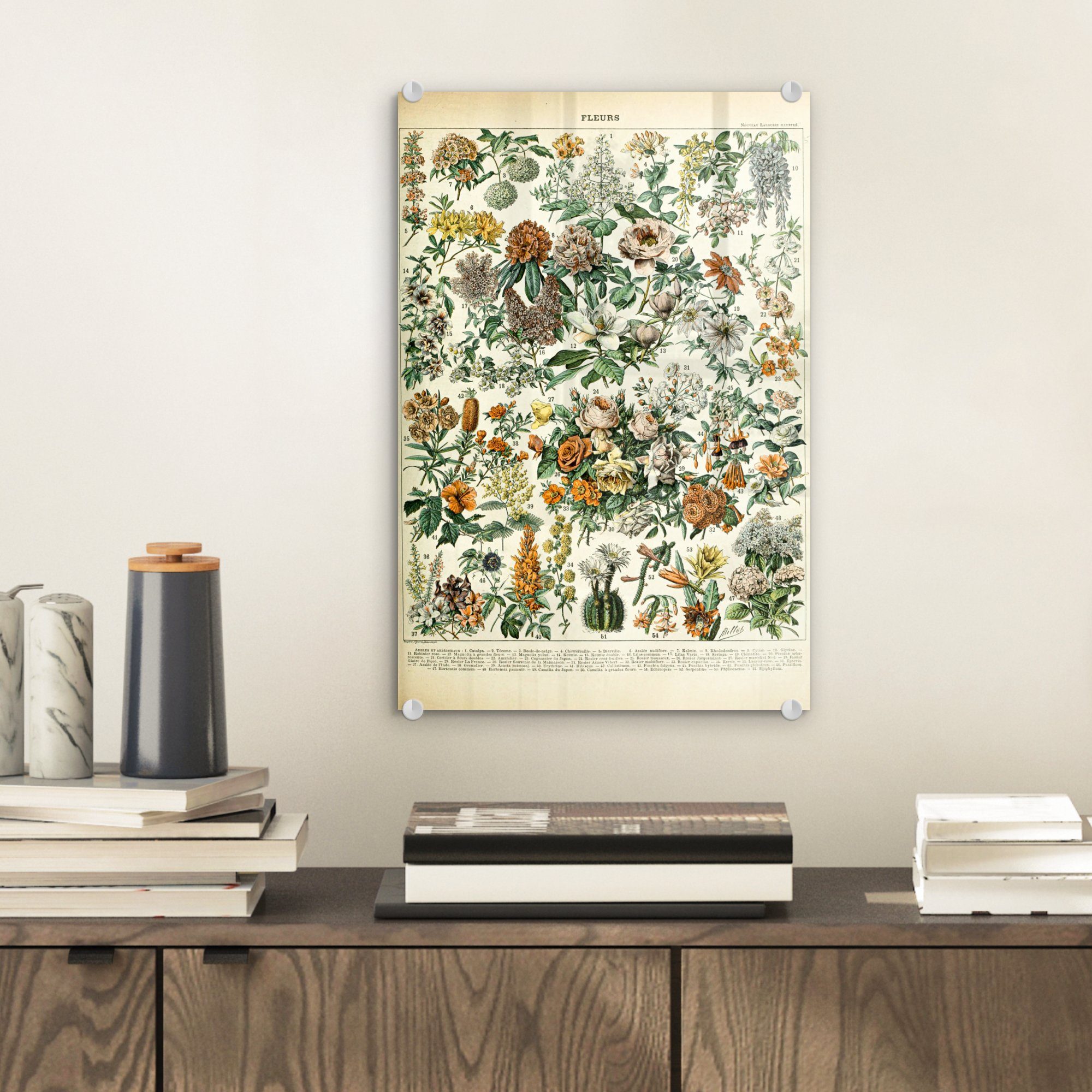 auf Orange Glas Blumen Gelb, St), - (1 Foto Bilder Acrylglasbild - Wandbild Glasbilder Wanddekoration - - - Glas auf MuchoWow