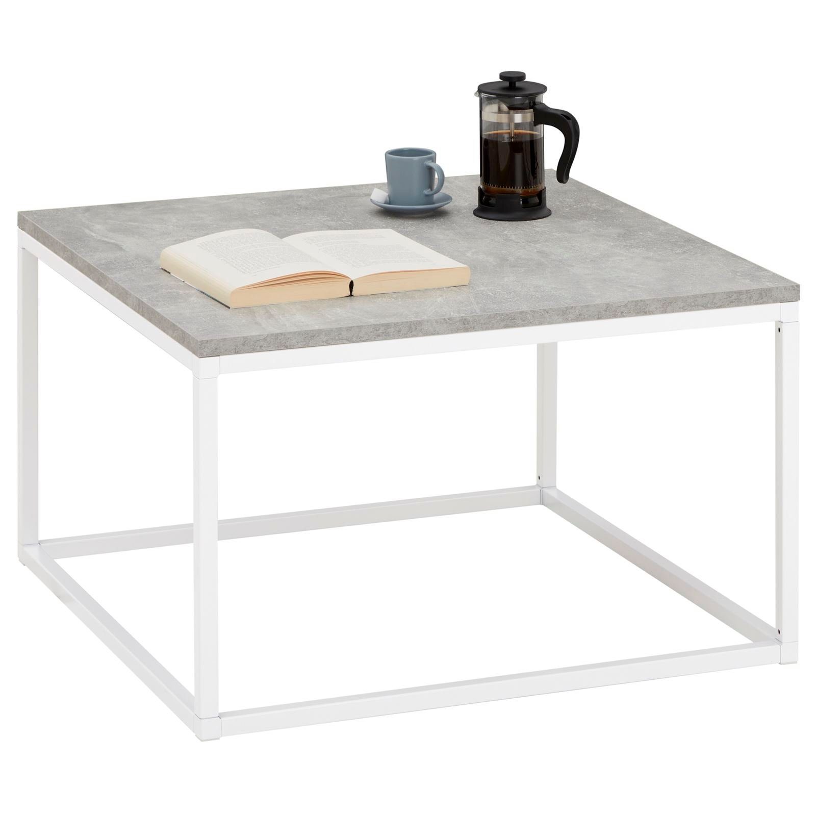 CARO-Möbel Couchtisch NOVY, Couchtisch Beistell Tisch Industrial design 67 x 67 cm, Betonoptik/wei Betonoptik/weiß