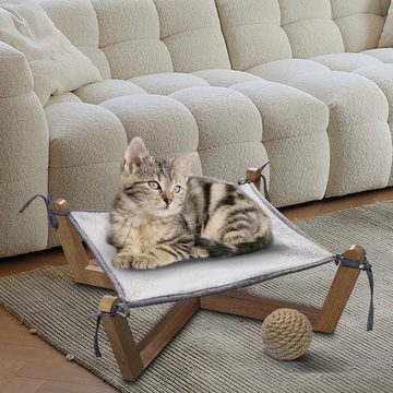 HomeGuru Katzen-Hängematte Katzenbett mit Holzgestell, Hängematte für Katzen, abnehmbar, waschbar