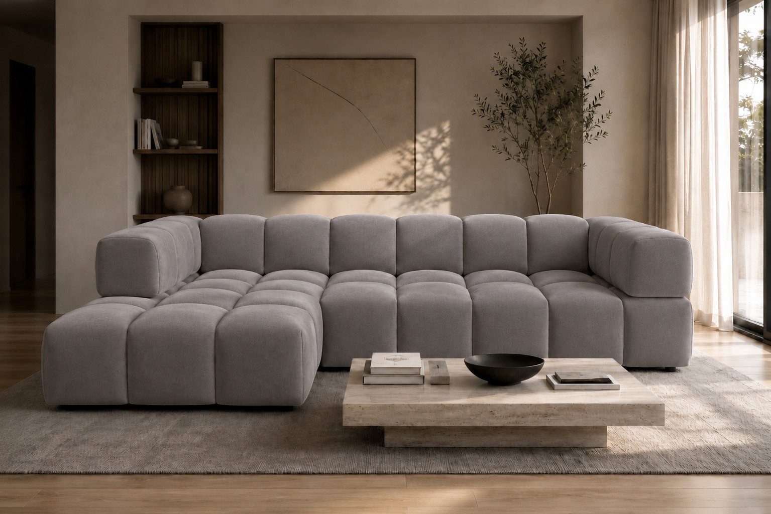 Kaiser Möbel Ecksofa L-Form im Veloursstoff Bluvel, AVERRO XL, Hochwertiger Veloursbezug,Modernes Design mit weichen Rundungen