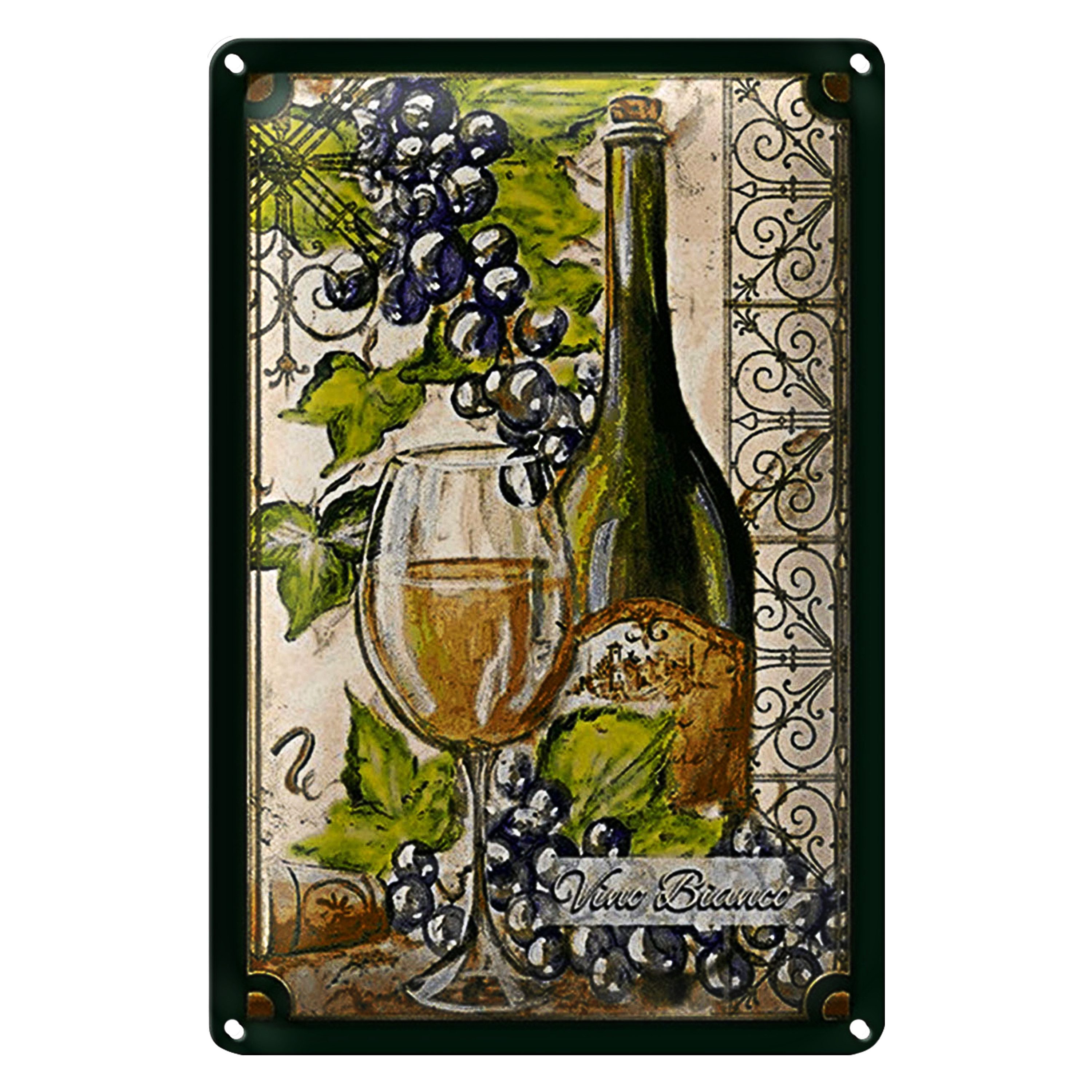 Roomando Metallschild Blechschild Kunst 20x30cm Stillleben Vino Bianco Weißwein