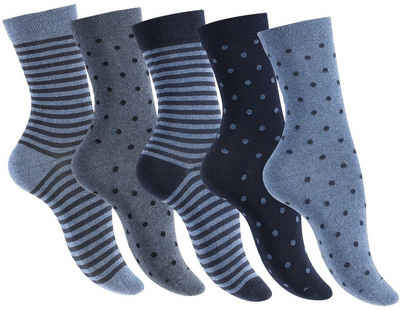Reslad Langsocken Damen Motiv Socken (10 x Paar) lange süße Söckchen für Frauen aus (10-Paar) Damensocken lang gestreift gepunktet