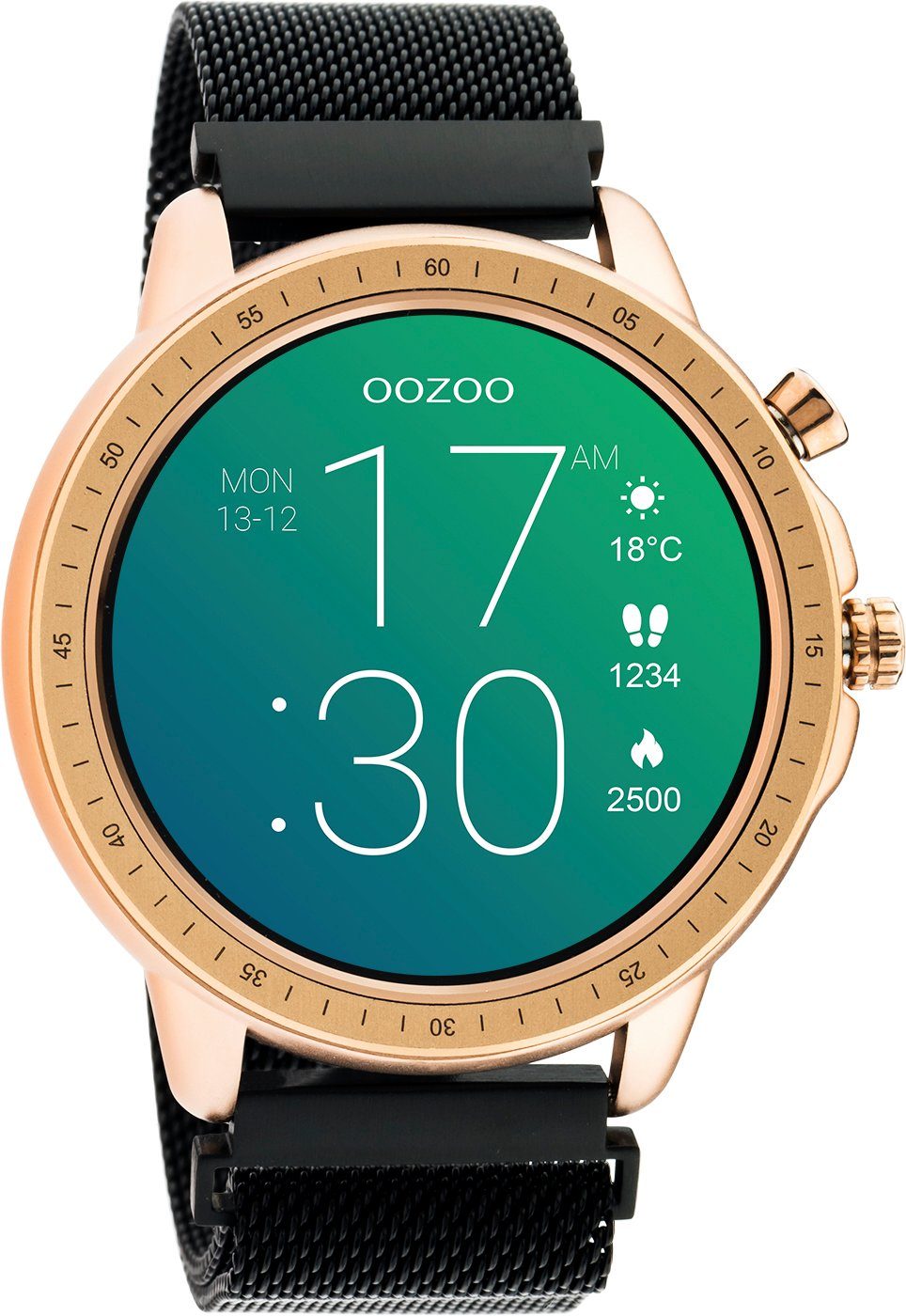 OOZOO Q00308 Armbanduhr Rose Milanaiseband Schwarz 45 mm Smartwatch
