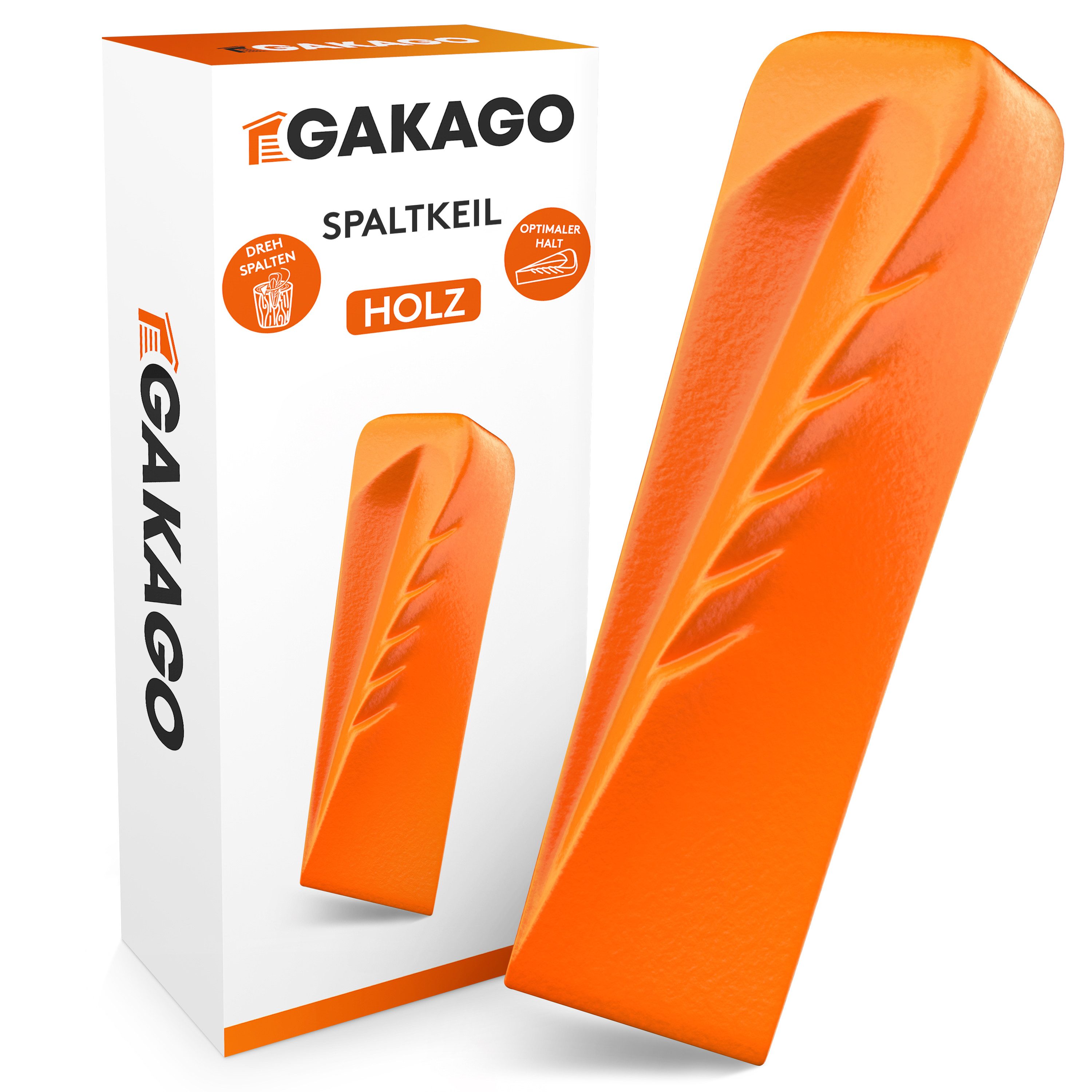 Gakago Drehspaltkeil für Holz, (1-St), - Kraftvoller Spaltkeil aus geschmiedetem Vollstahl und Signalfarbe
