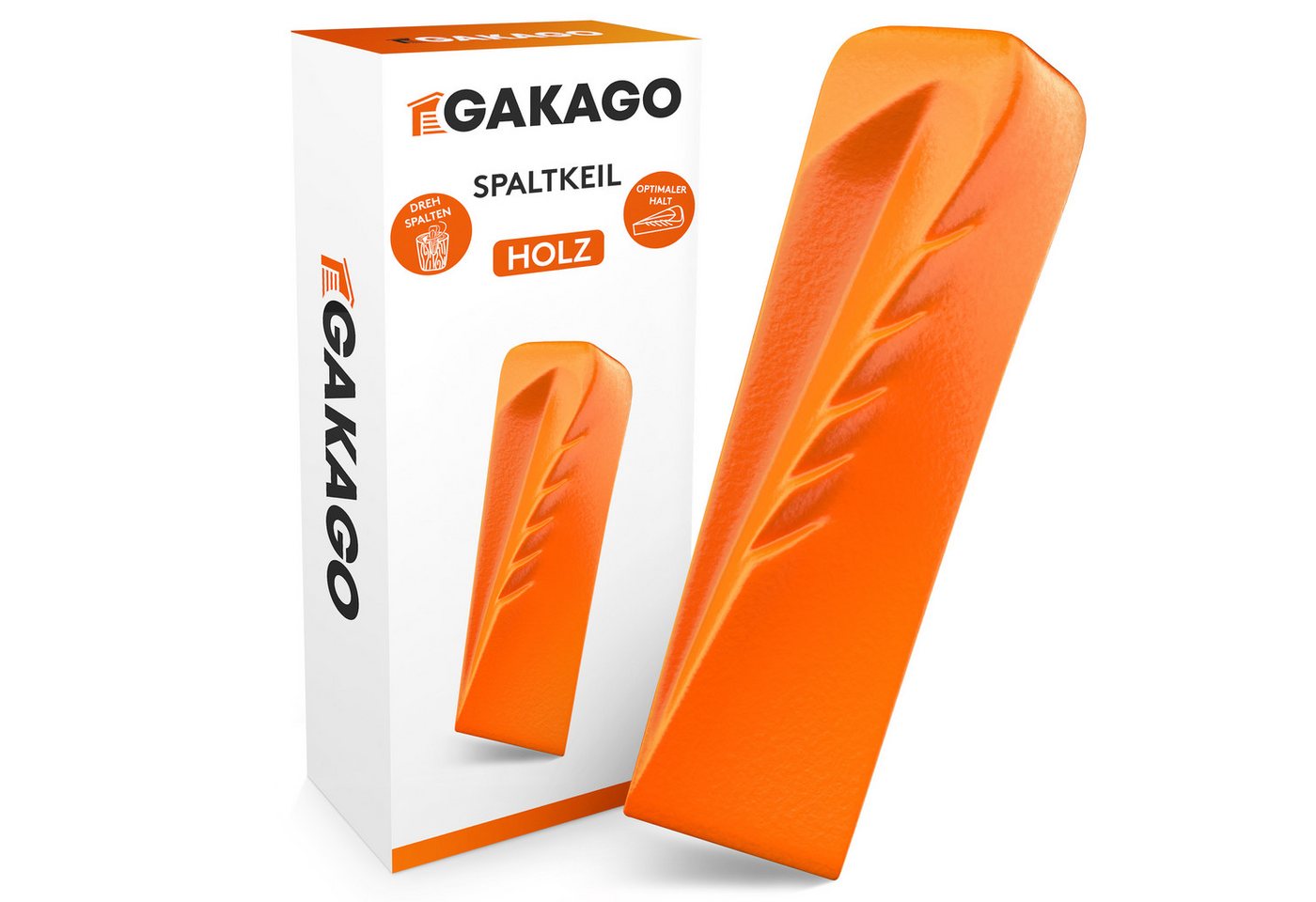 Gakago Drehspaltkeil für Holz, (1-St), - Kraftvoller Spaltkeil aus geschmiedetem Vollstahl und Signalfarbe