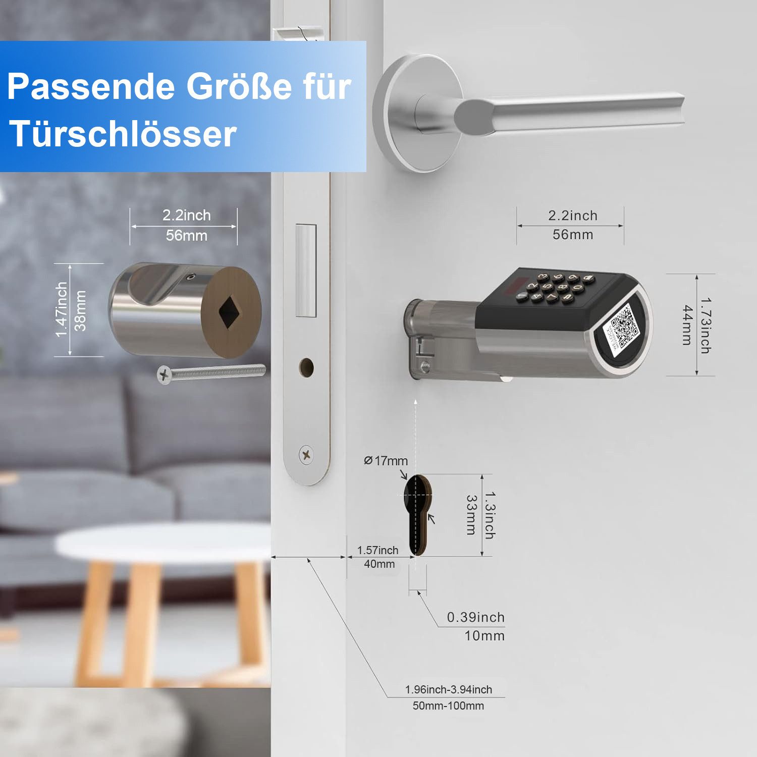 WE.LOCK Türschlossantrieb WELOCK Elektronisches Türschloss PCB11EBL41 für 50-100mm Türen, (Packung, Smartes türschloss x1, RFID-Karte x3, Anleitung x1, Zubehörbox x1), Passwort, RFID-Karte, APP, USB-Entsperrung; 5-Minuten-Installation
