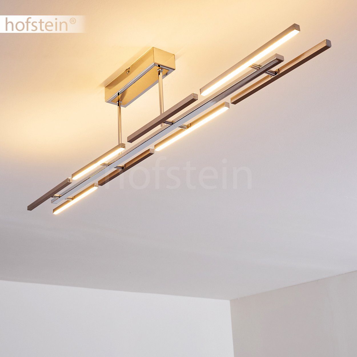 hofstein Deckenleuchte Lumen Kelvin, Deckenlampe Nickel-matt, 1920 Wellenform, aus in in 4 verstellbare »Vignago« 3000 Metall Lichtleisten 30, 8 Watt