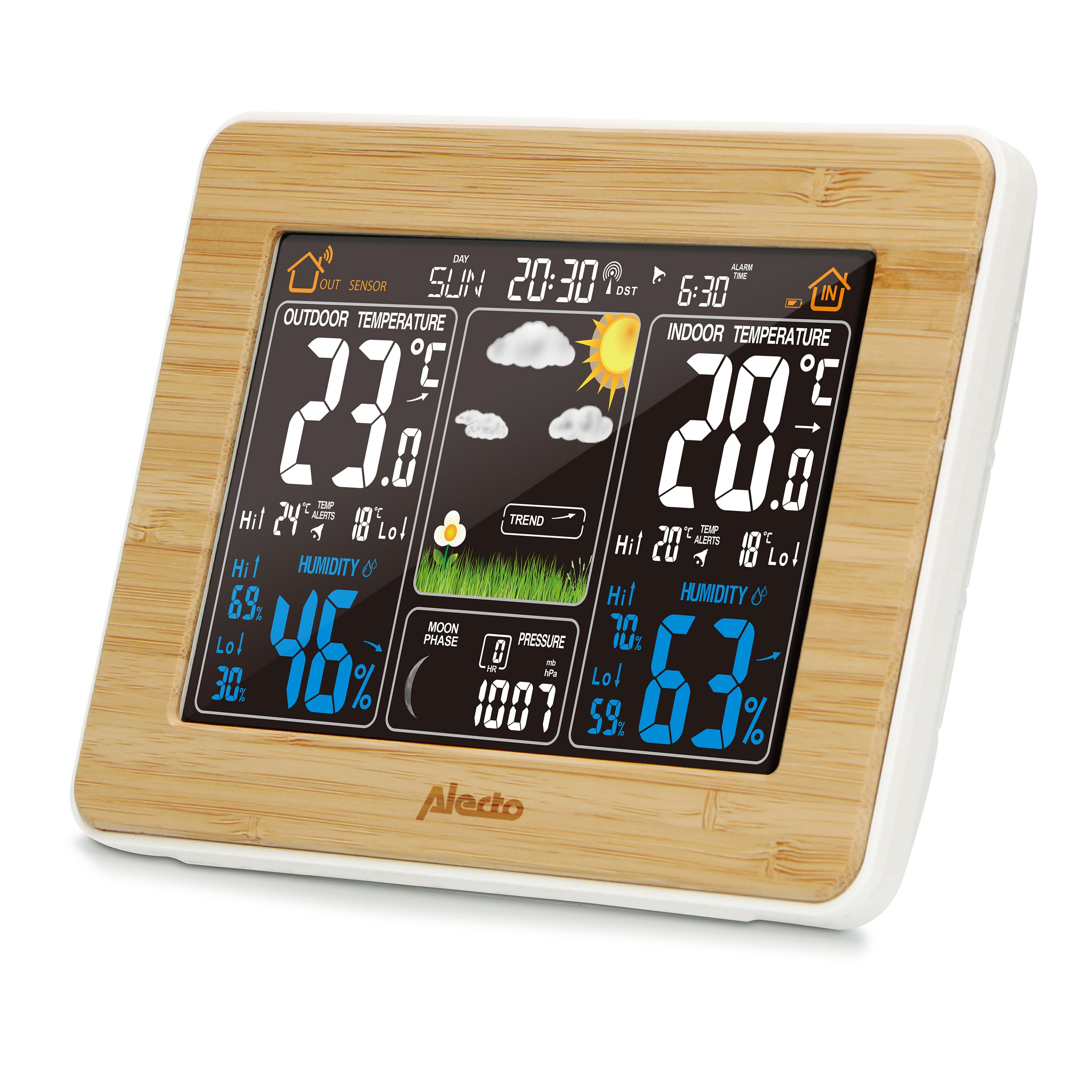 Alecto WS-1560 Wetterstation (Bambus-Design, Wetterdatenanzeige, Eiswarnung für die Nutzung zuhause)