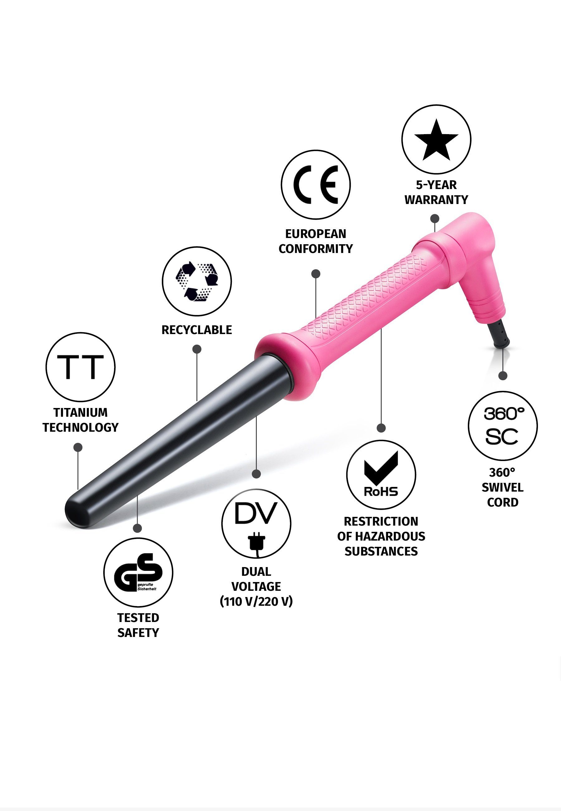 und Ladegerät Pink Akku Curl Lockenstab GL506 ohne Lockenstab, Keramik-Beschichtung, Golden