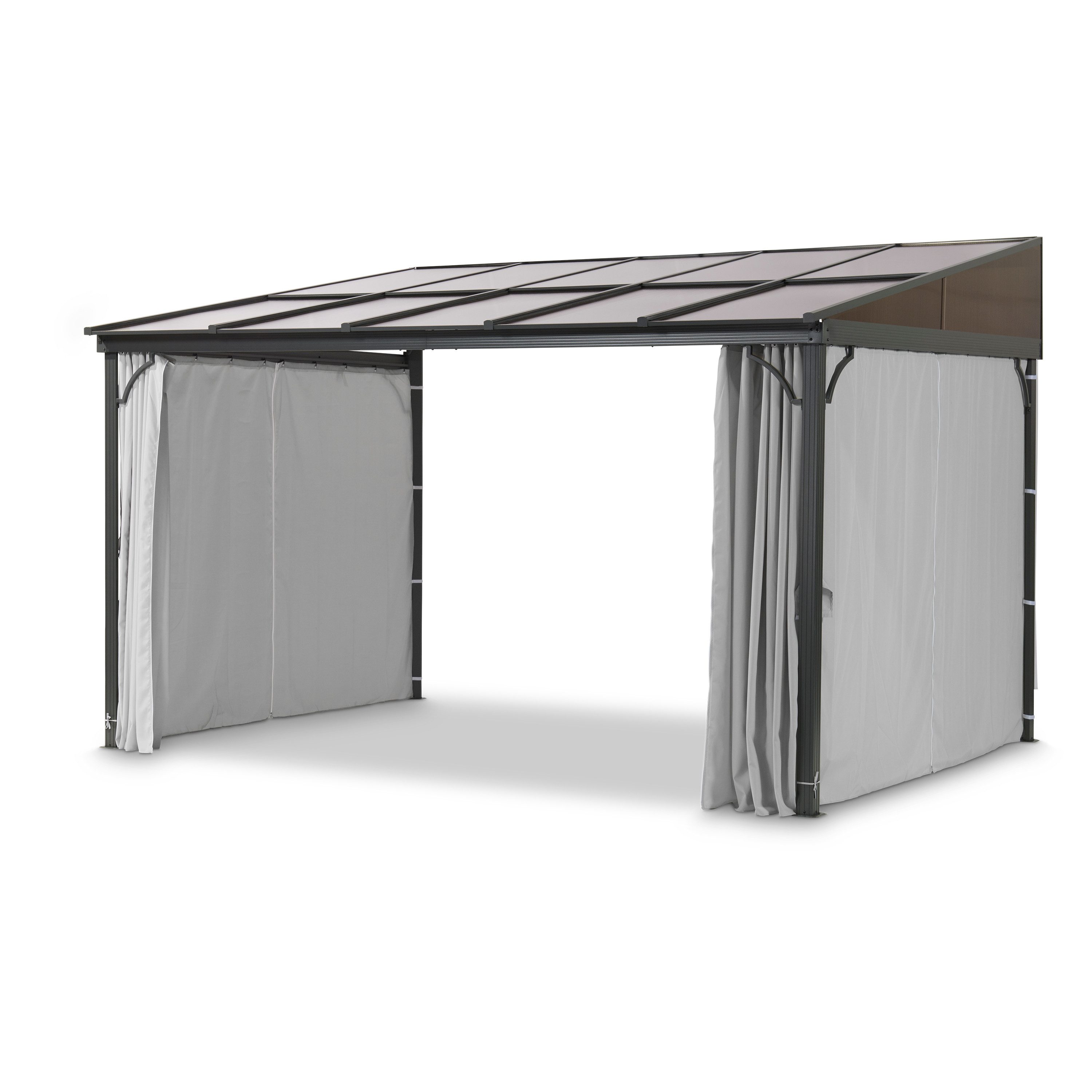 Leco Anbaupavillon Terrassenüberdachung Melanie - ca. 12 m2 frei nutzbare Fläche, mit 4 Seitenteilen, (inklusive Polyester Seitenteilen in lichtgrau), freistehend 3 x 4 m