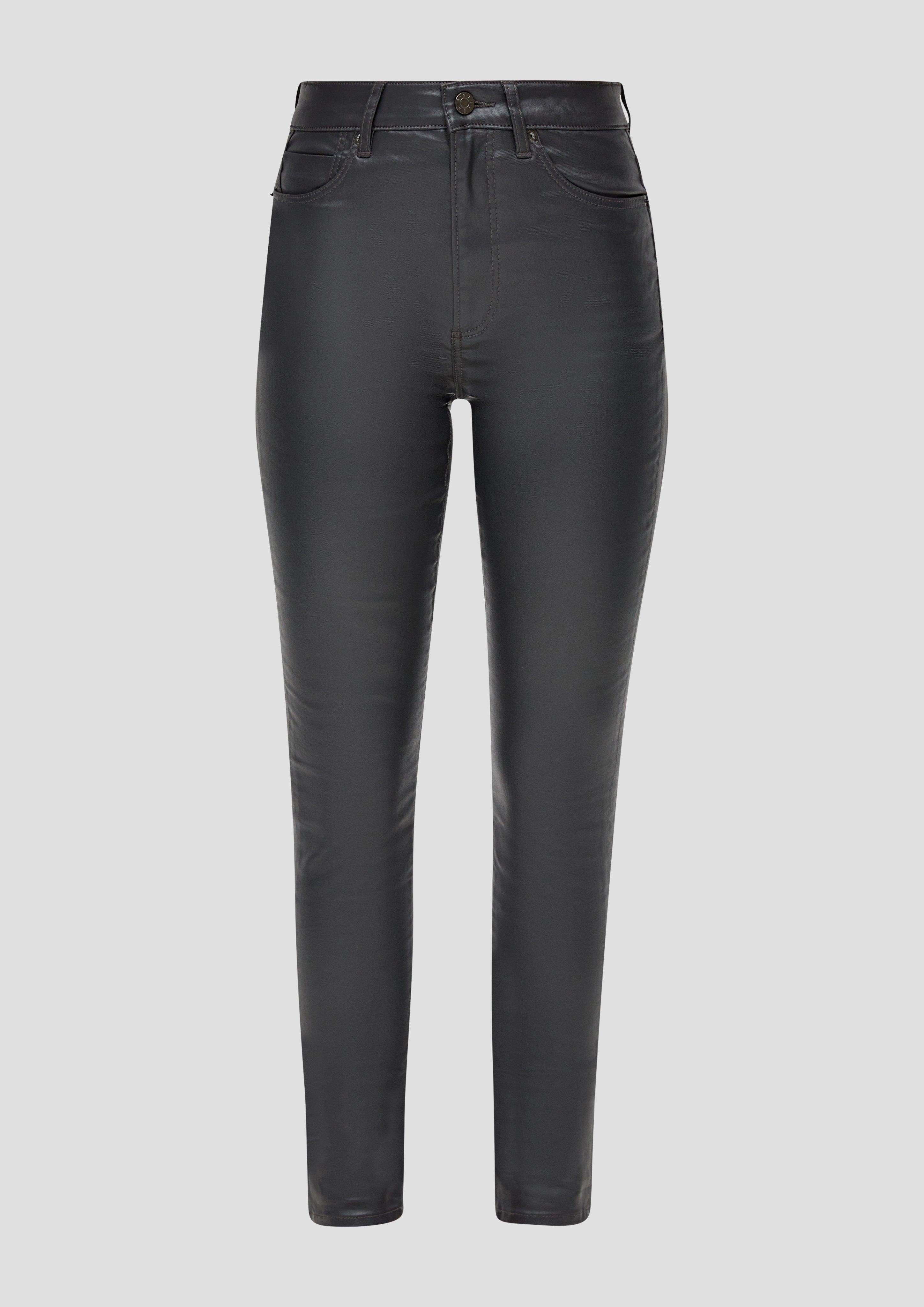 Izabell Jeans Label-Patch Rise Fit 5-Pocket-Jeans / s.Oliver Skinny Skinny dunkelgrau / Leg High /
