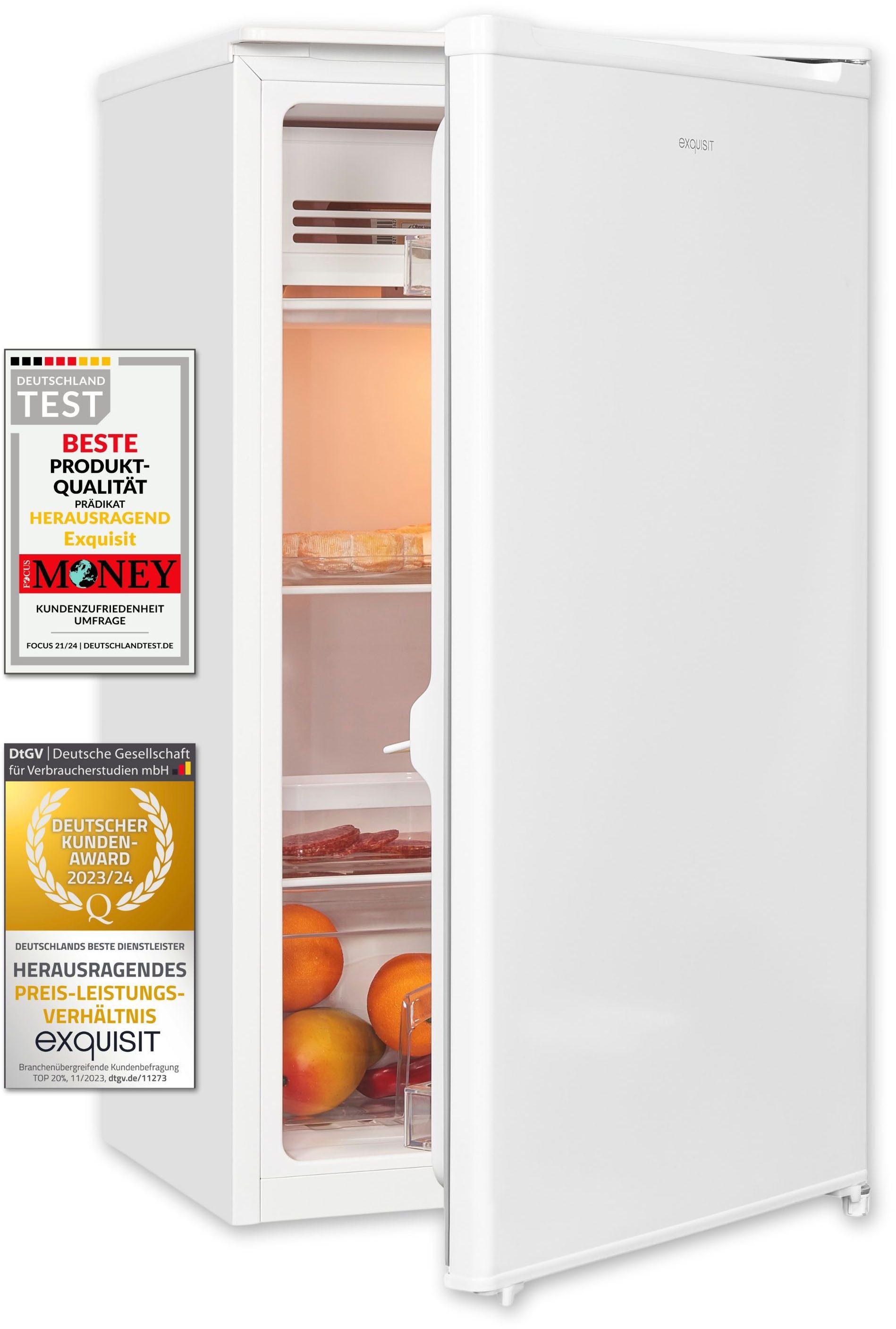 exquisit Kühlschrank KS116-0-041E weiss, 85 cm hoch, 48 cm breit, Ihr kompakter 90 L Kühlschrank: sparsam, flexibel & praktisch