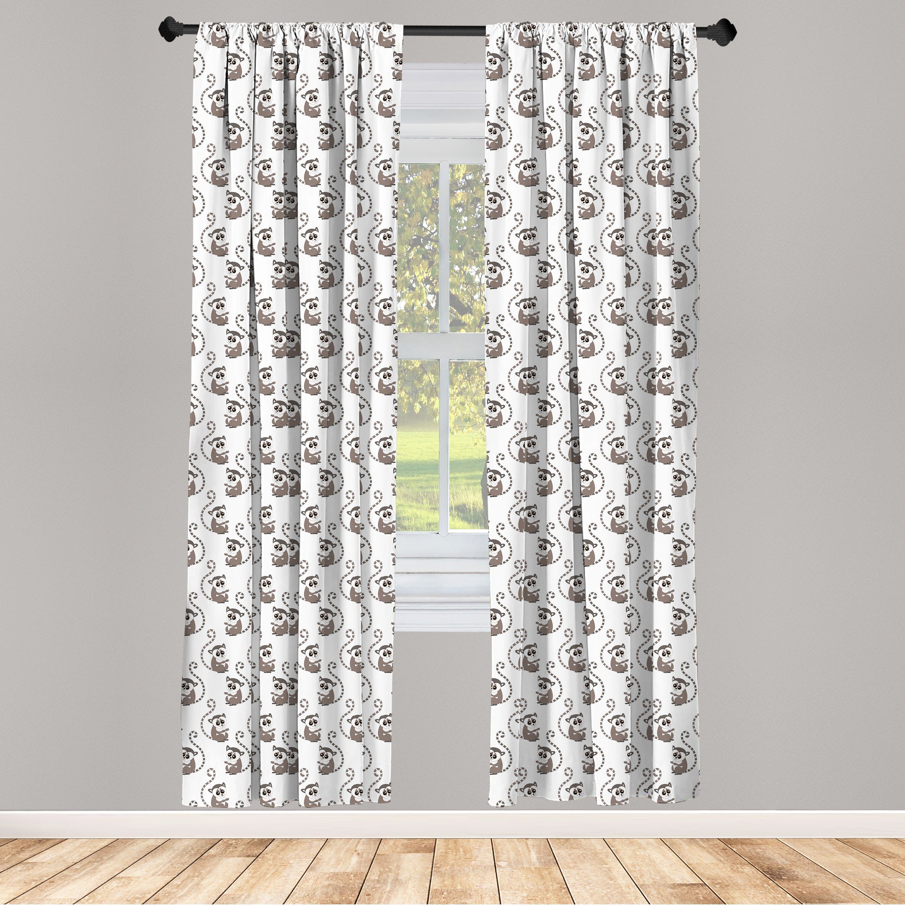 Gardine Vorhang für Wohnzimmer Schlafzimmer Dekor, Abakuhaus, Microfaser, Lemur Lustige Baby-Affe-Cartoon