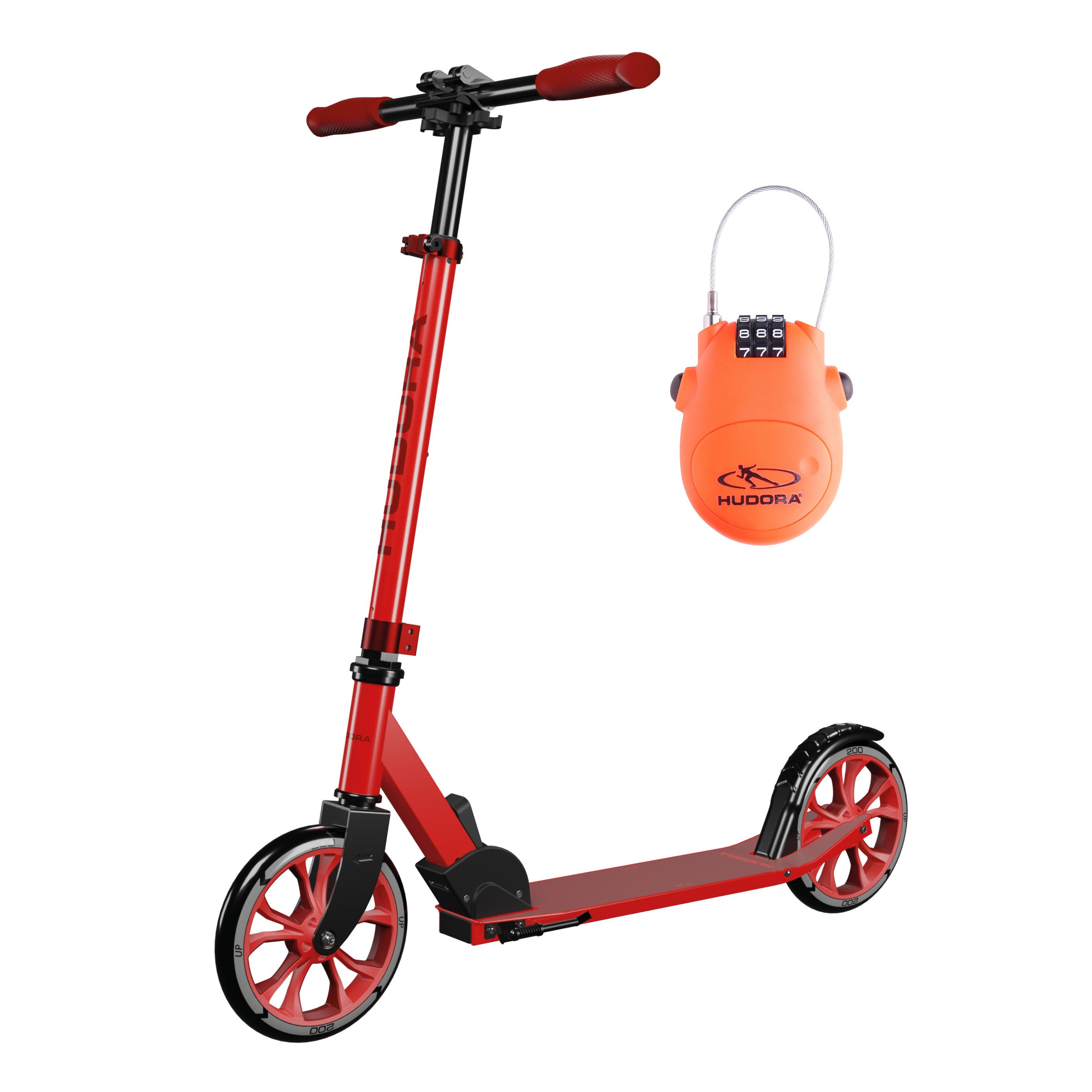 Hudora Cityroller Scooter Up 200, inklusive Kabelschloss (Bundle), Höhenverstellbar, klappbar