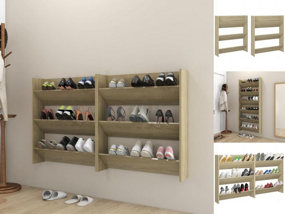 VidaXL Regal Wand-Schuhschränke 2 Stk Weiß Sonoma-Eiche 60x18x60 Cm