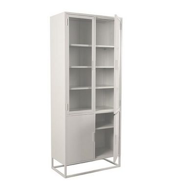 LEVEN Lifestyle Glasvitrine Vitrine weiss aus Metall mit Glastüren Schrank Höhe 190 cm