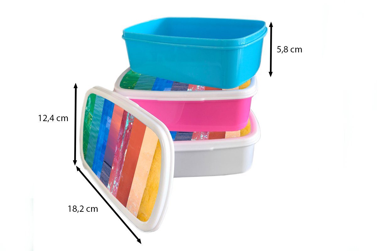 Lunchbox aus Brotdose Regenbogen Kunststoff Snackbox, Mädchen, Erwachsene, (2-tlg), Brotbox für rosa Kinder, Kunststoff, Fotos, MuchoWow