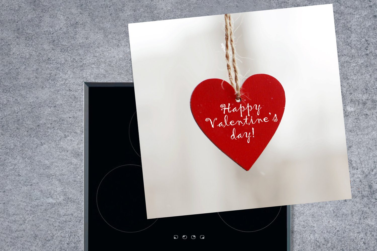 Arbeitsplatte Herdblende-/Abdeckplatte Vinyl, für Ein happy day dem Herz Valentinstag, küche MuchoWow Ceranfeldabdeckung, tlg), (1 cm, mit valentines Text für 78x78