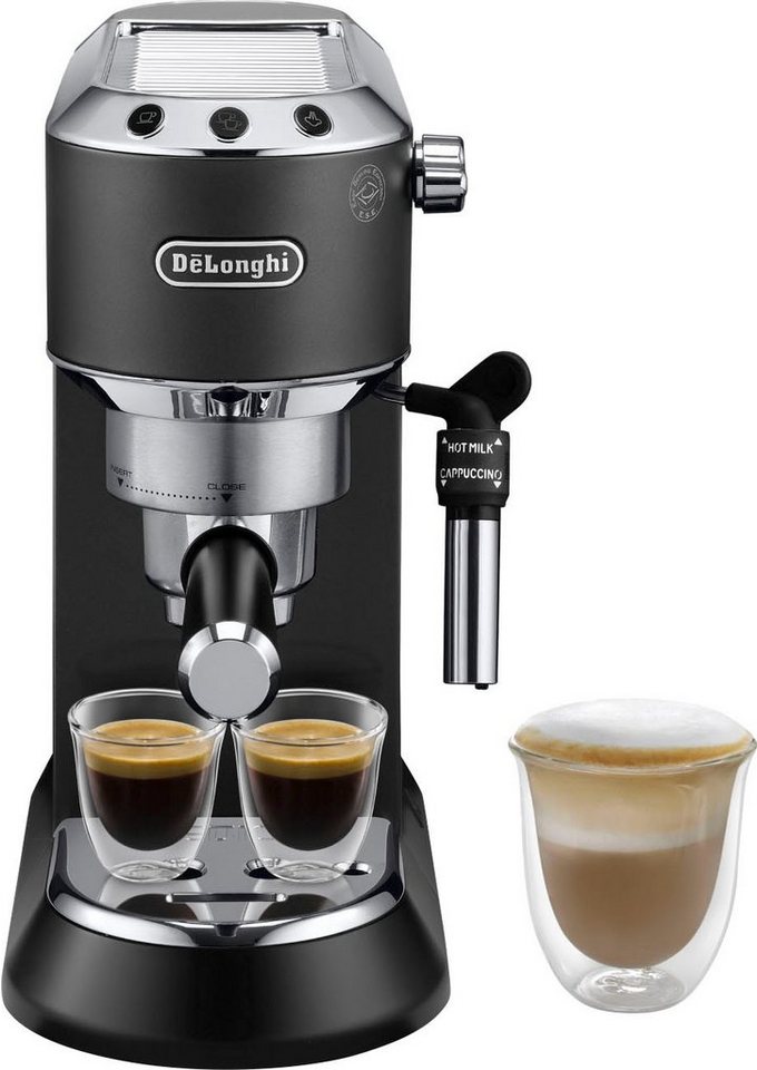 De'Longhi Siebträgermaschine Dedica Style EC 685.B, 1350 Watt, 15 Bar, Flow  Stop Funktion zum Programmieren der Tassenfüllmenge