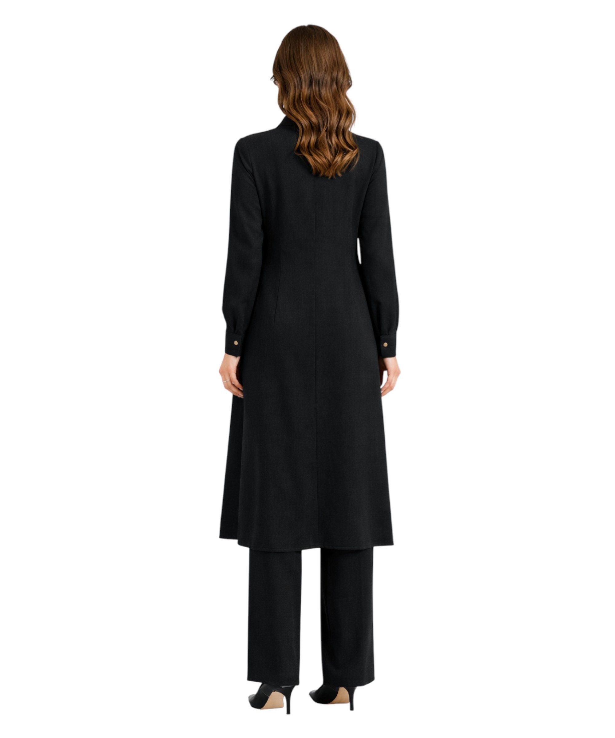 fashionshowcase Longtunika Damen Hemdkleid Stil mit Knöpfen Langarm Modest