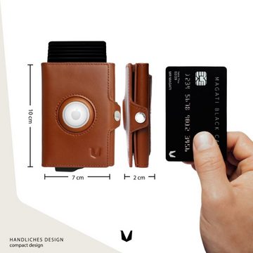 MAGATI Mini Geldbörse Slim Wallet ZANI mit AirCase (Inkl. Geschenkbox, Optionaler Fundservice), RFID Blocker, Parkscheinslot, Aluminiumgehäuse, Echtleder