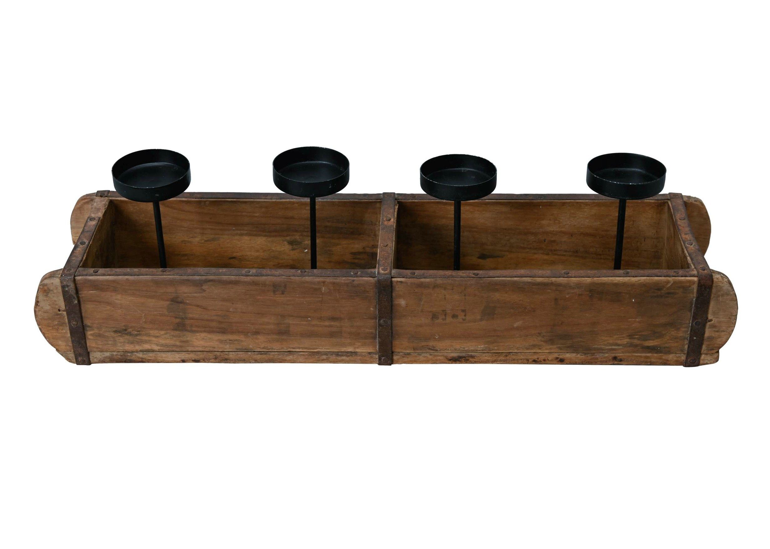 finehomegarden Торшеры Подсвечник RUSTIK braun/natur 56x15cm H16cm Holz Ziegelform (1 St), mit 4 Торшерыn Advent Holzkiste Herbst Торшеры