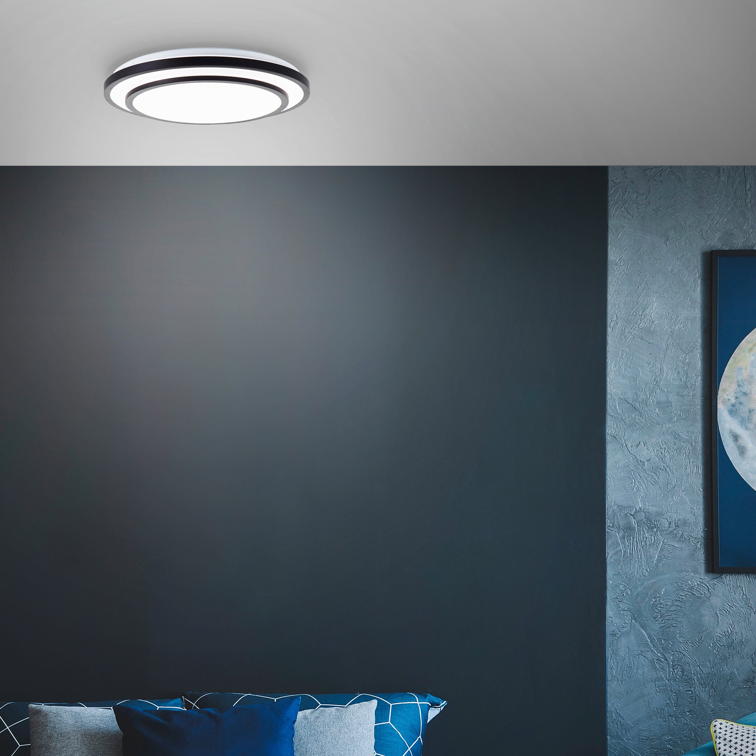 BreLight LED Wandleuchte Luciano, CCT - über Fernbedienung, Dimmfunktion, Nachtlichtfunktion, Timerfunktion, LED fest integriert, warmweiß - kaltweiß, D 50 cm, 3800 lm, 3000-6500 K, 36 W, dimmbar, CCT, Fernbedienung