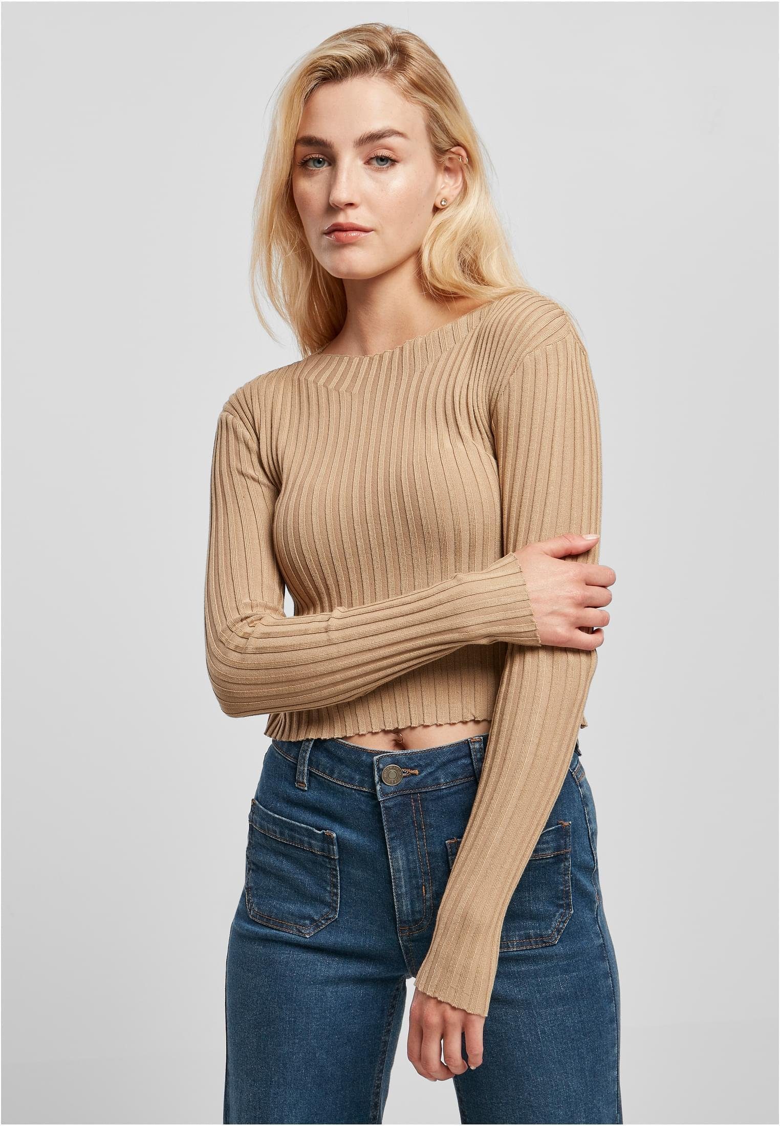 Longsleeve Ladies Short Rib Knit Twisted Back Sweater Damen Pullover