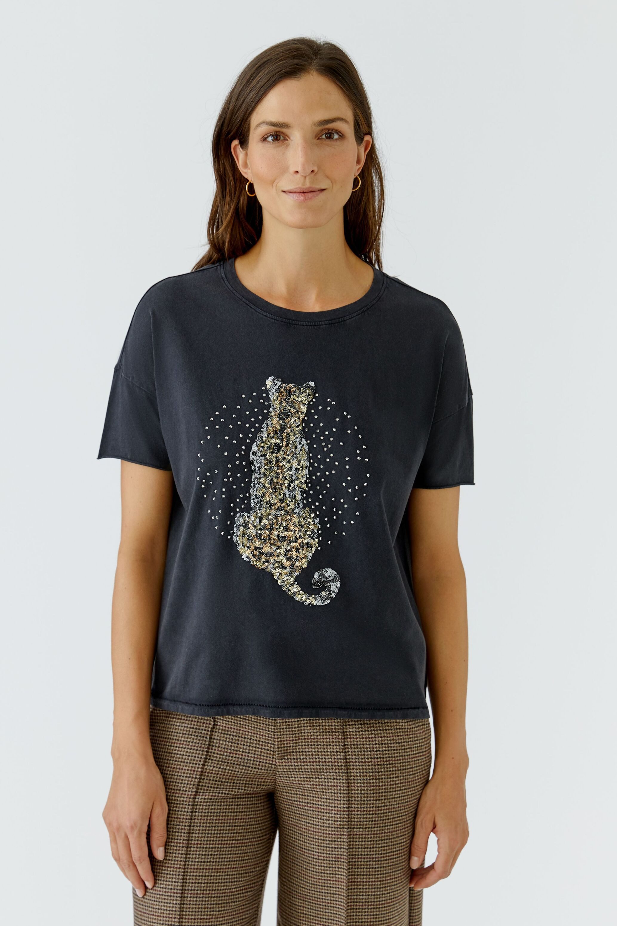 Oui T-Shirt Boxy geschnitten Rundhals