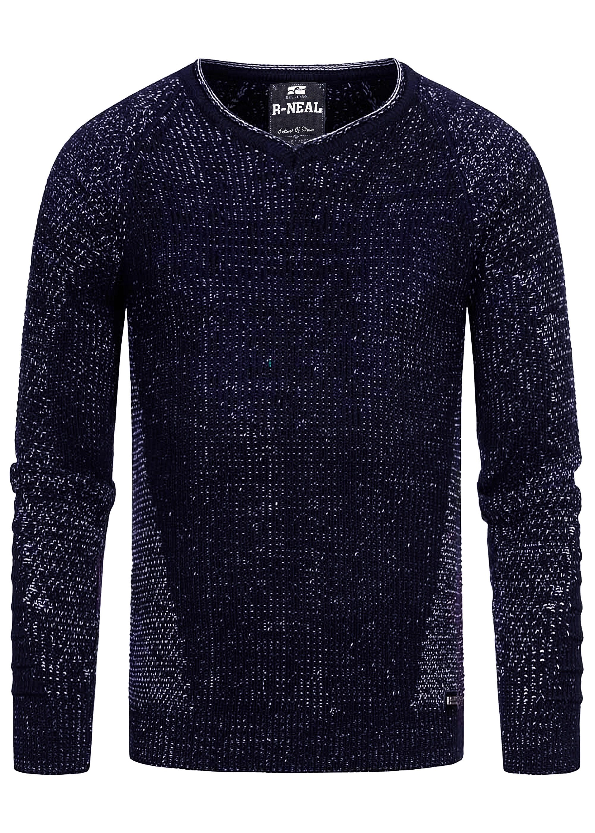 R-NEAL V-Ausschnitt-Pullover V-Neck Ripped Grobstrick Pullover günstig online kaufen