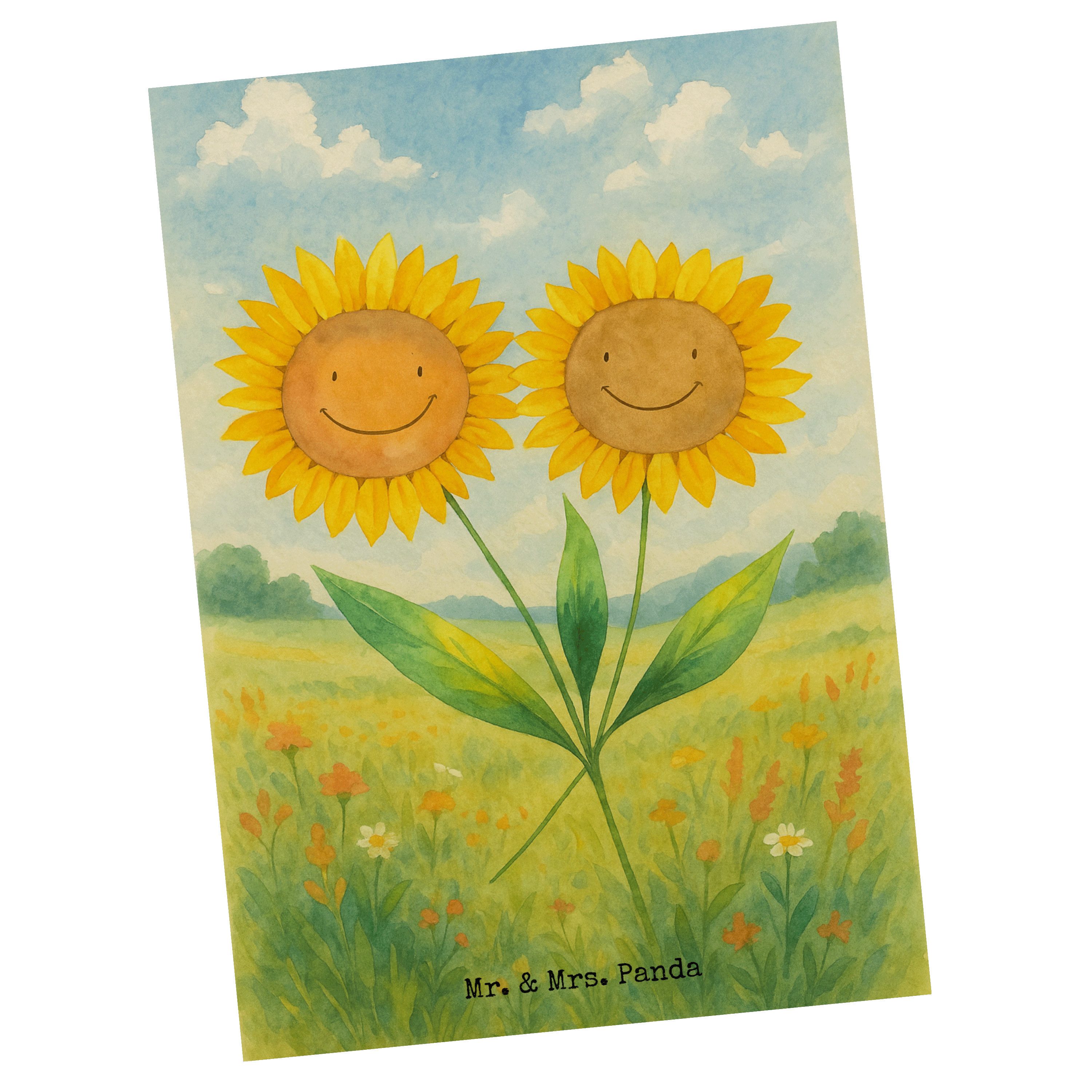Mr. & Mrs. Panda Postkarte Blume Sonnenblume Design, Postkarte, Weiß, Vertrauen, Ansichtskarte, Postkarten spruchkarte Fotokarte
