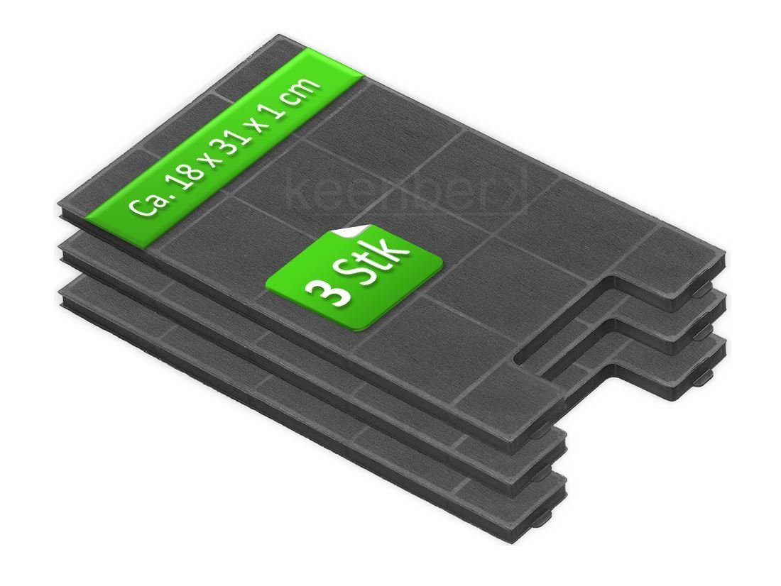 keenberk Aktivkohlefilter 3 Stück für Amica KF 17149 für KH 17178, 17179 E - 18 x 31 x 1 cm