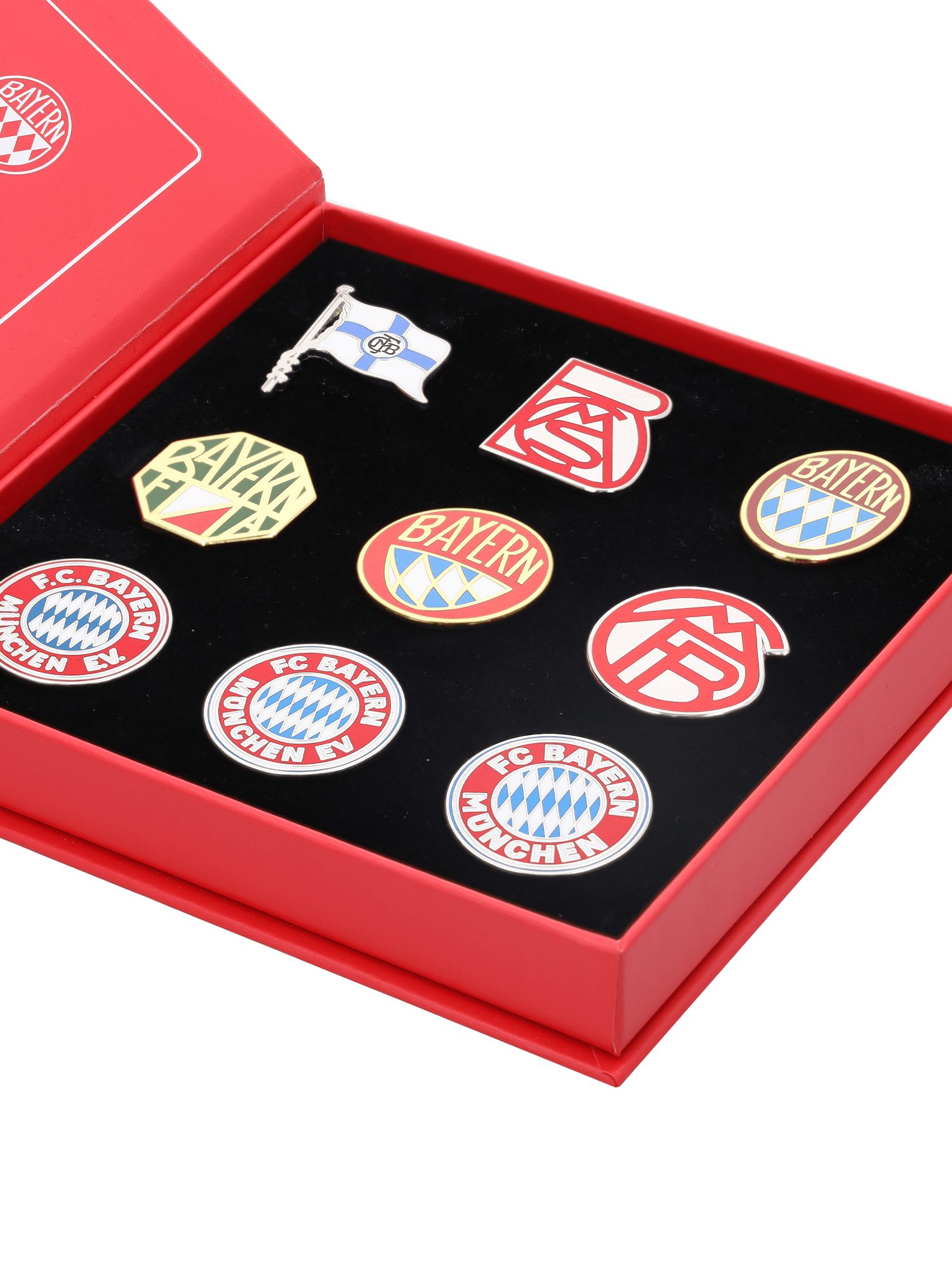 FC Bayern München Pins FC Bayern München I Pin Box Logos 9er-Set I Rot