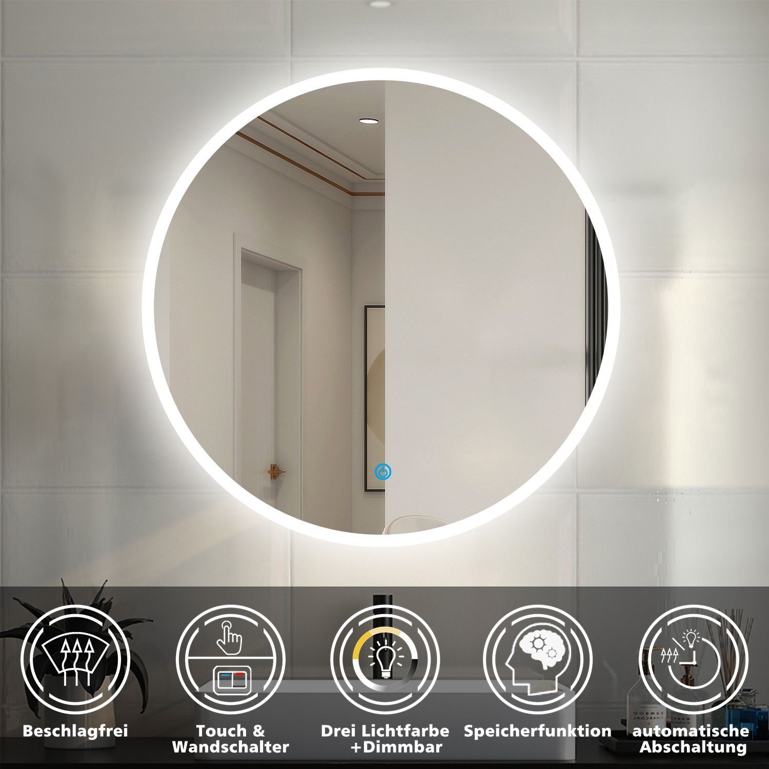 duschspa Badspiegel Badezimmerspiegel Rund Spiegel mit LED Beleuchtung, Φ 4 günstig online kaufen