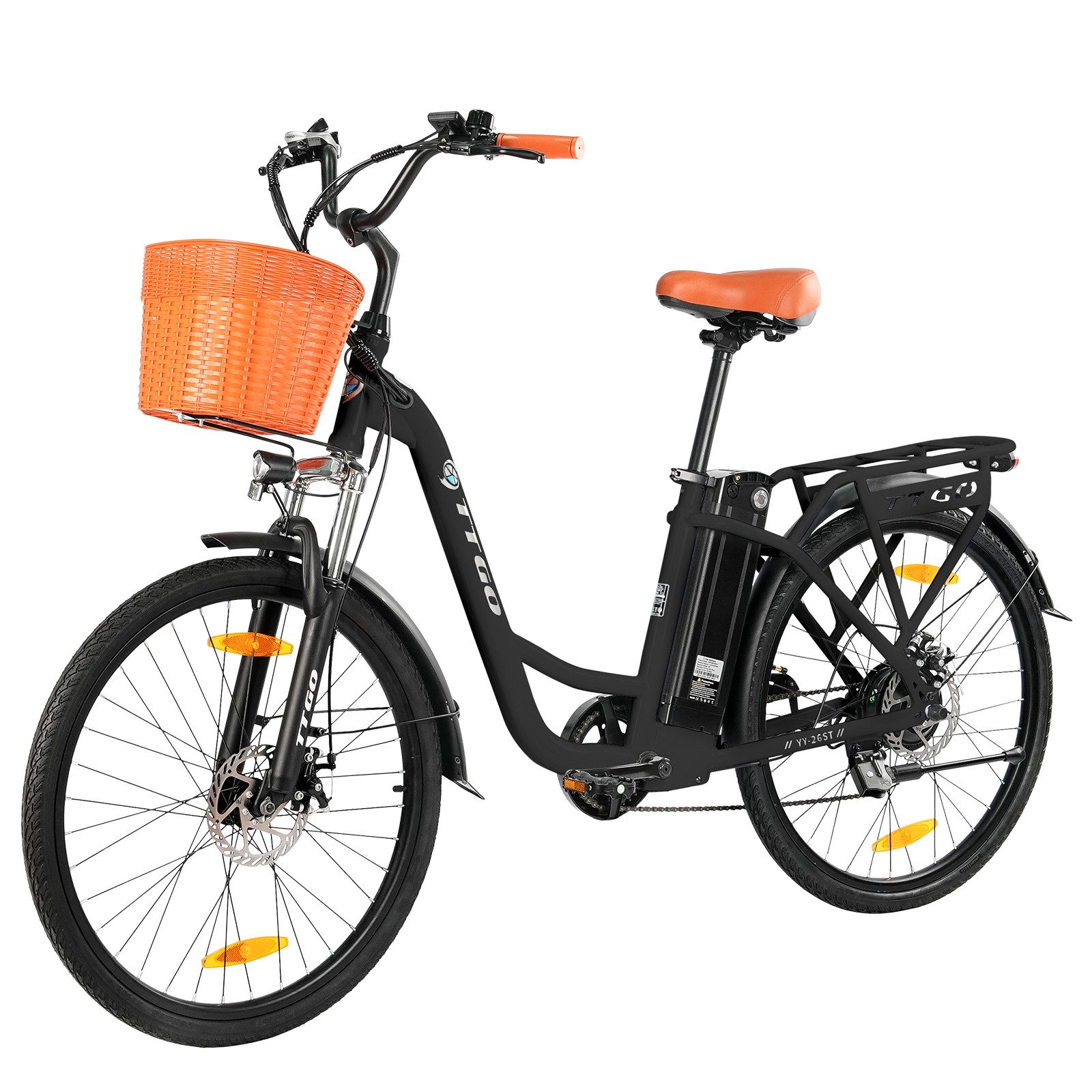 TTGO E-Bike Cityrad 26 Zoll, Elektrofahrrad, für Damen und Herren 522Wh max.75km Pedelec, 6 Gang, Kettenschaltung, Heckmotor, 522 Wh, (5 Stufen, Pedelec, bis zu 125kg, für ca. 160–185cm), E-bikes, Frontkorb, Gepäckträger, Elektrofahrrad für Damen Herren