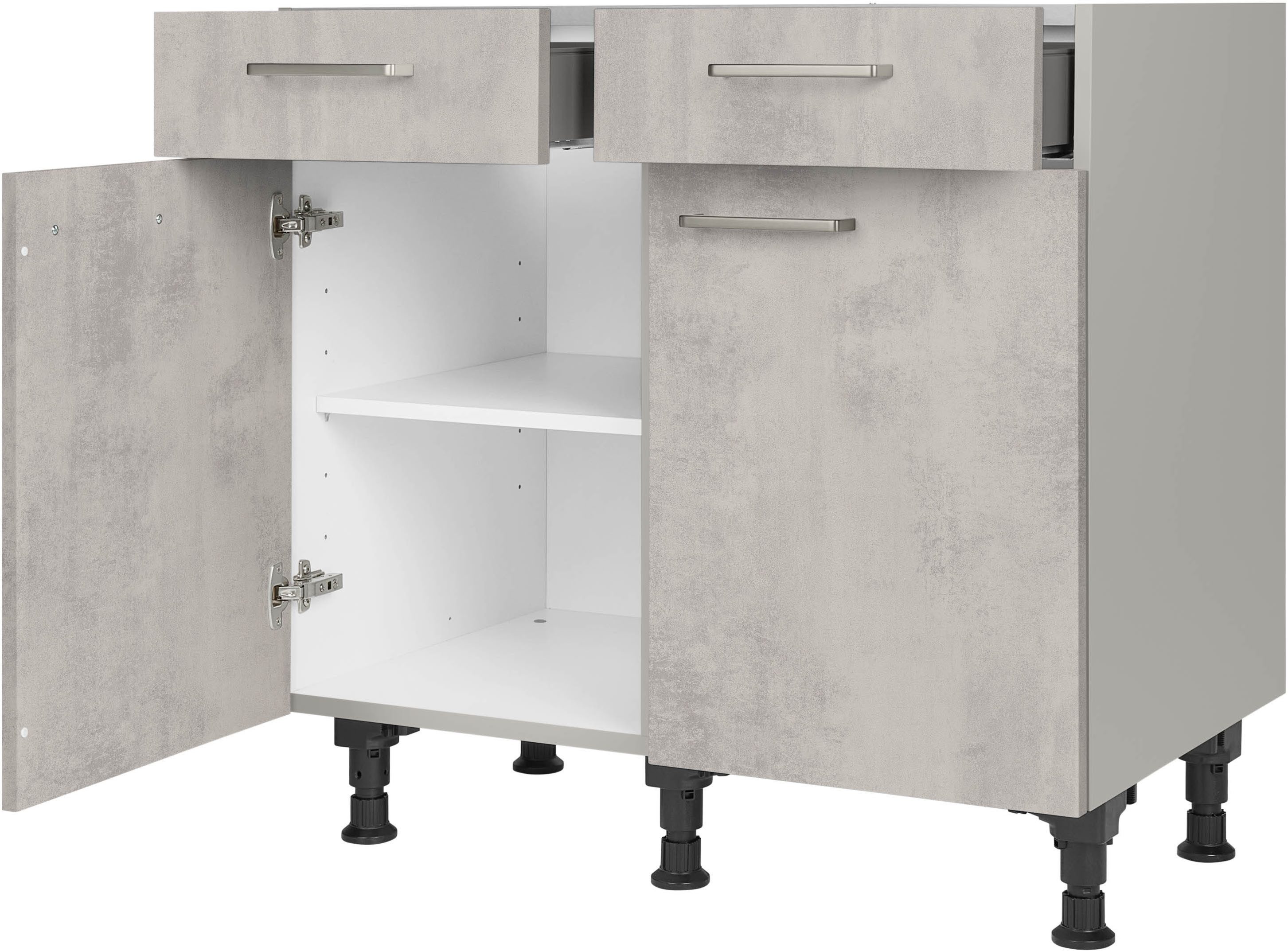 nobilia® Unterschrank "Riva", vormontiert, Breite 90 cm, Soft-Close-Funktion bei den Schubkästen, inkl. höhenverstellbare Sockelfüße