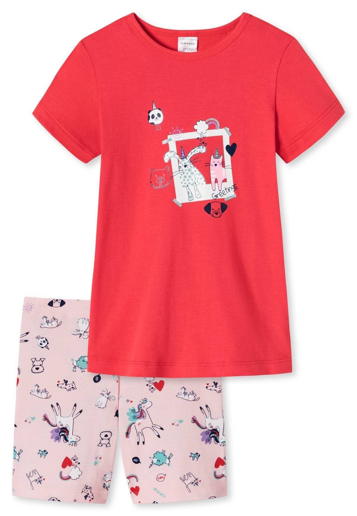 Schiesser Pyjama Mädchen Schlafanzug - kurzarm, Kinder, Motiv Rot