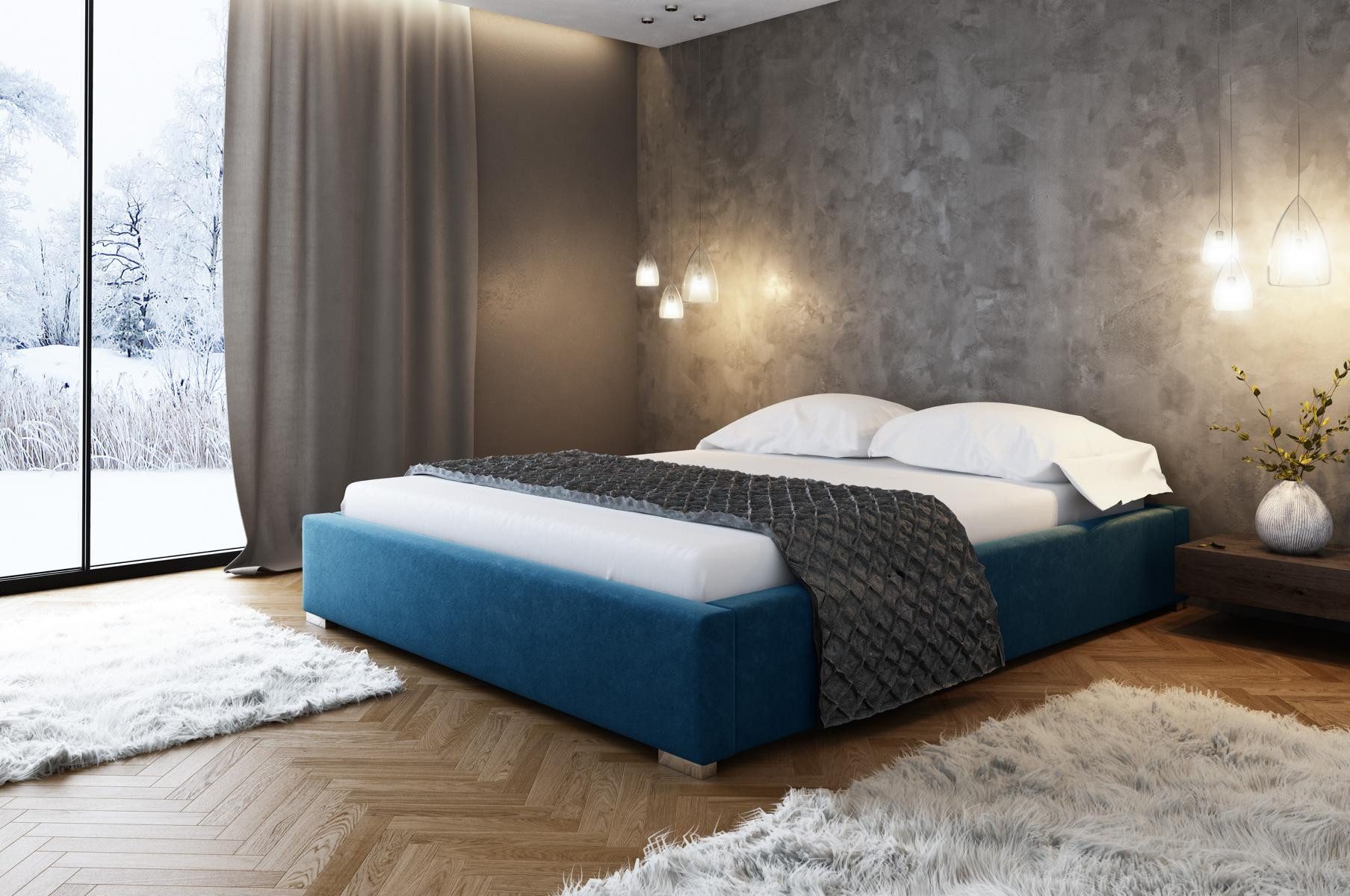 JVmoebel Polsterbett Leder Doppelbett in Gelb mit Stauraum und Edelstahlfüßen, Made in Europa
